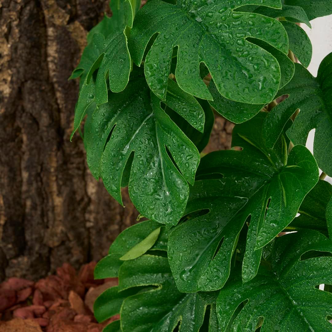 Reptile Plants for Terrarium, Amphibian Habitat Decor Artificial Hanging Plants with Suction Cup - Fake Monstera