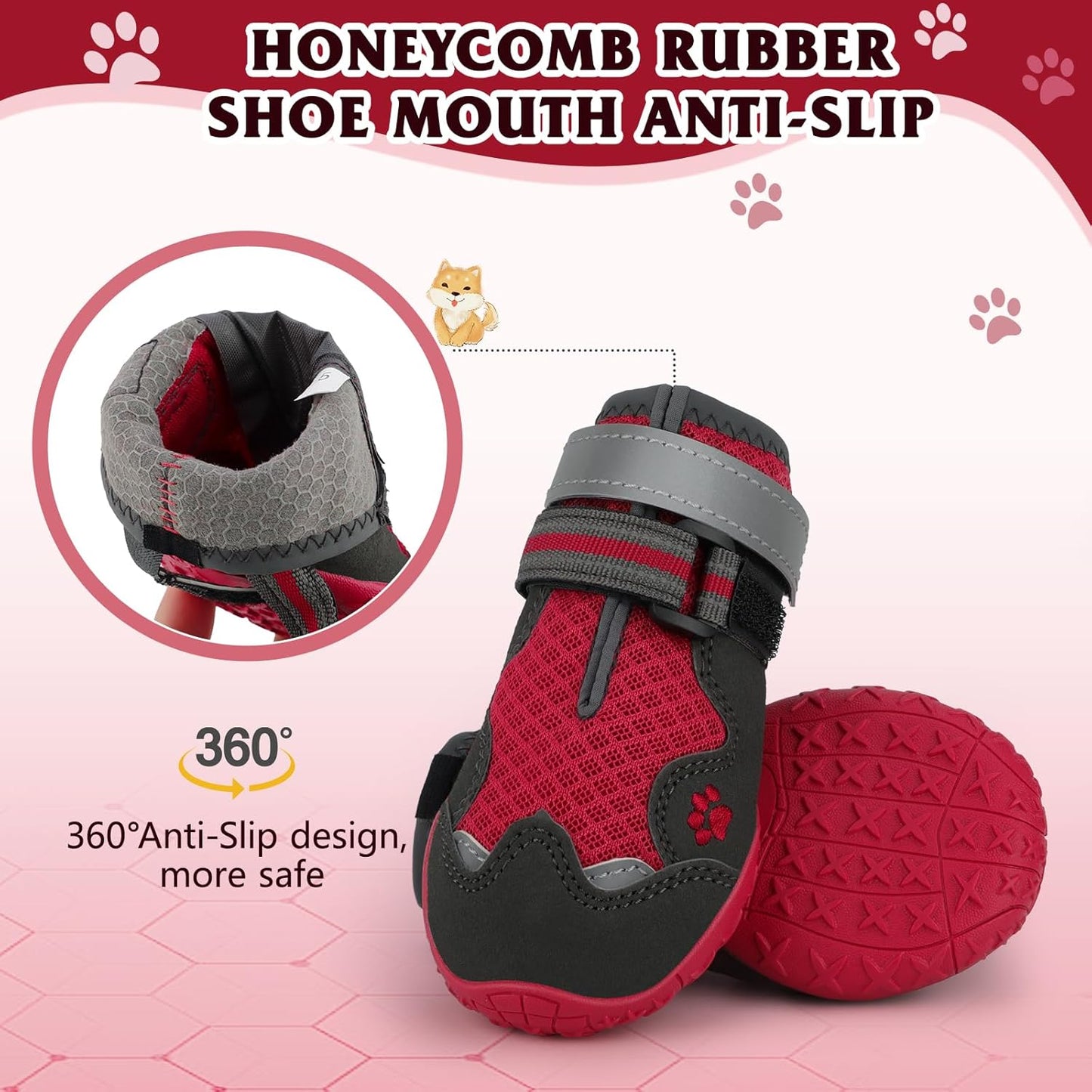 Dog Shoes for Large Medium Small Dog, Mesh Breathable Dog Shoes for Hot Pavement, Anti-Slip Dogs Boots Paw Protectors with Reflective for Outdoor Walking Indoor Hardfloors (Size 3)