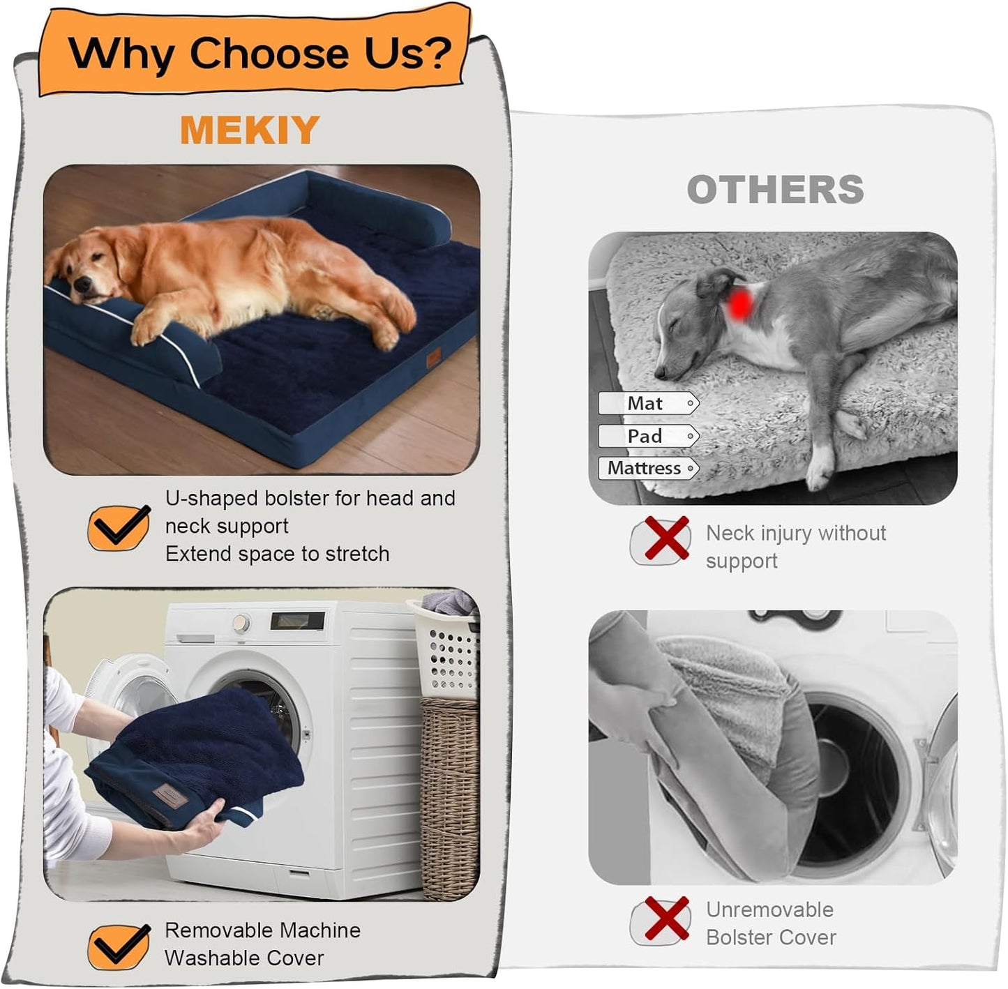 Large Dog Bed Orthopedic Washable - Waterproof with Removable Cover - Memory Foam - Beds Bolster Pet - Couch Sofa - XXL Large Big Dogs - Navy Blue Dog Bed