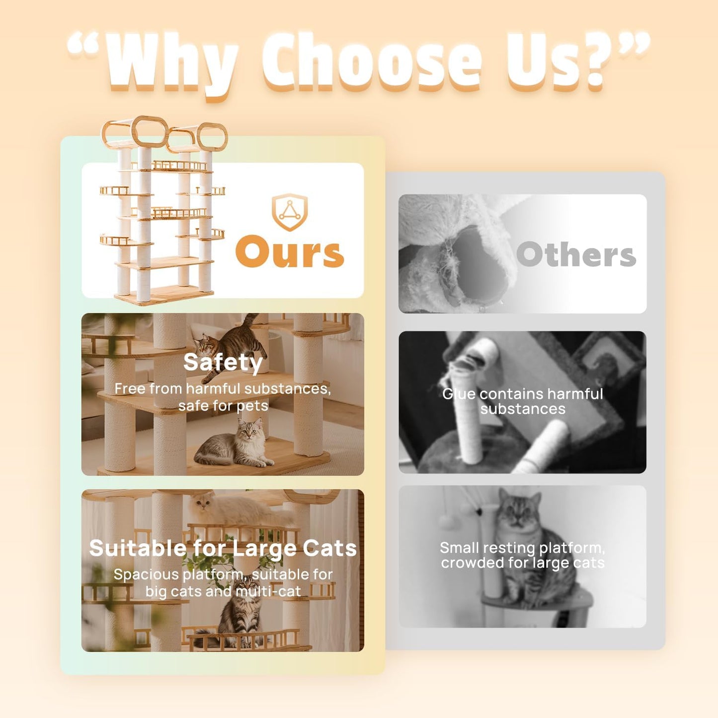 77'' Large Modern cat Tree, Multi-Level Tall Solid Cat Tower, Cat Furniture for Indoor Cats, Huge Cat Condo for Multi-Cat Families