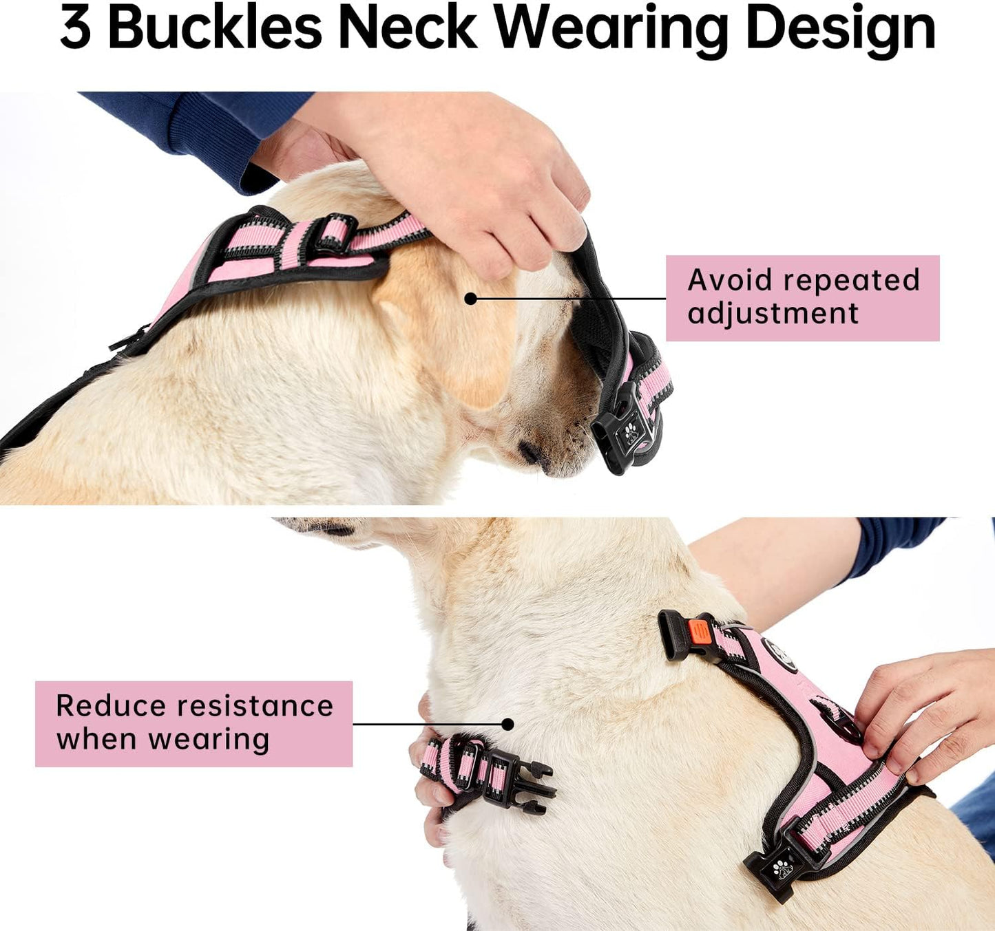 IVY&LANE No Pull Dog Harness for Medium Dogs, Dog Vest Harness with Leash, Safety Belt and Storage Strap, Fully Adjustable Harness, 360° Reflective Strip, Soft Handle (Pink, M)