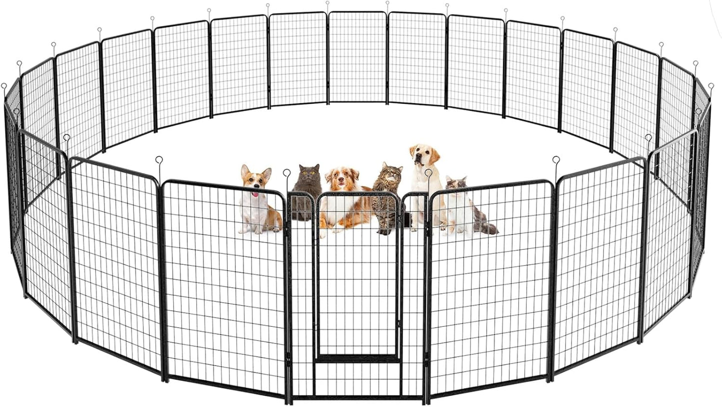 Dog Playpen Outdoor Extra Wide 24 Panels Heavy Duty Dog Fence 50" Height Anti-Rust with Doors Portable for RV Camping Yard, Total 63FT, 316 Sq.ft, Snowy Black