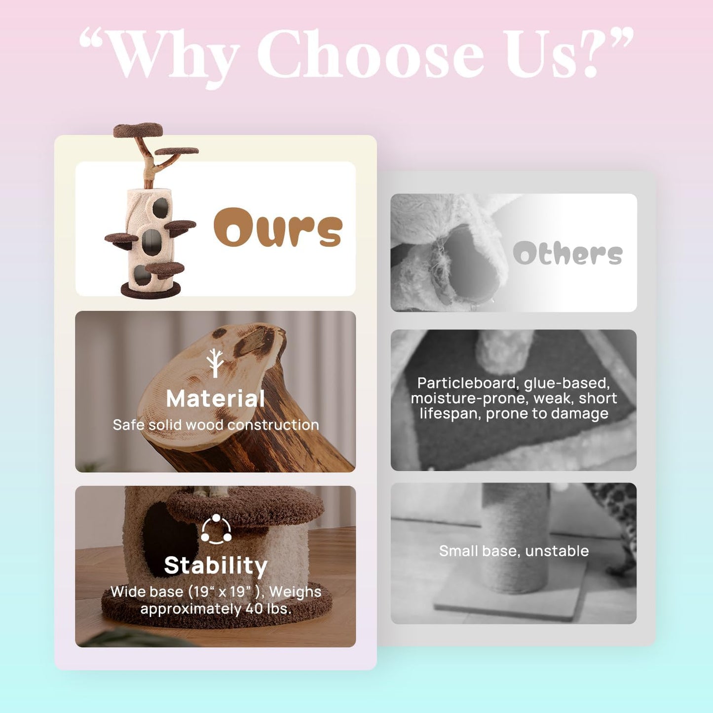 54.7'' Tall Modern Wood Cat Tree with 3 Level House, Luxury Cat Tower for Home Decoration, Large Cat Condo for Multi-Cat Families