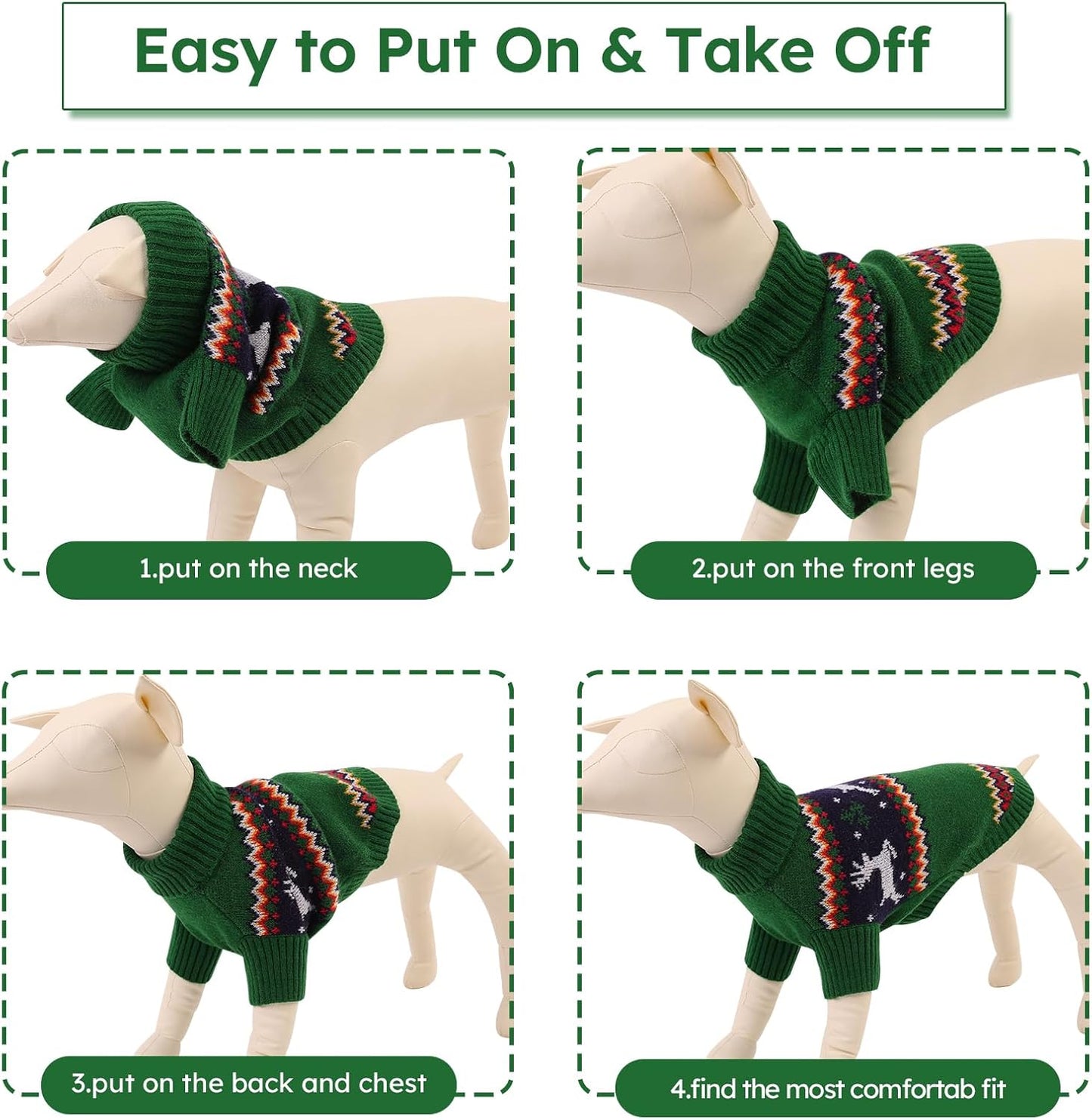 Queenmore Dog Christmas Sweater,Turtleneck Knitted Pullover Xmas Pet Clothes Sweatshirt,Christmas Outfit, Warm Dog Sweaters for Small Dogs Boy Girl,XmasDeer,M