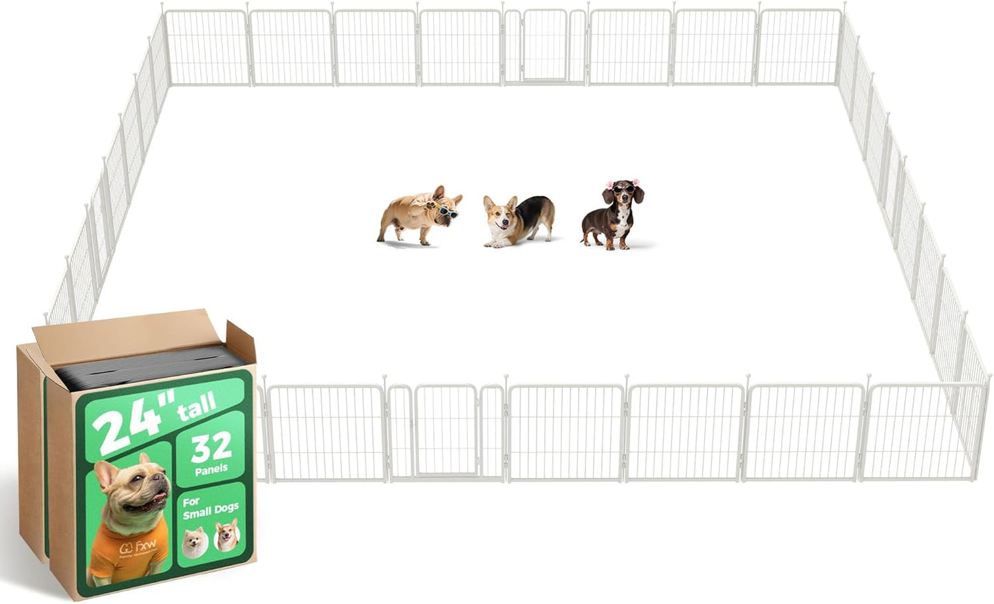 FXW Rollick Unleashed Dog Playpen for Indoor, Yard, RV Camping, 24 inch 32 Panels for Small and Puppy Dogs, White│Patented