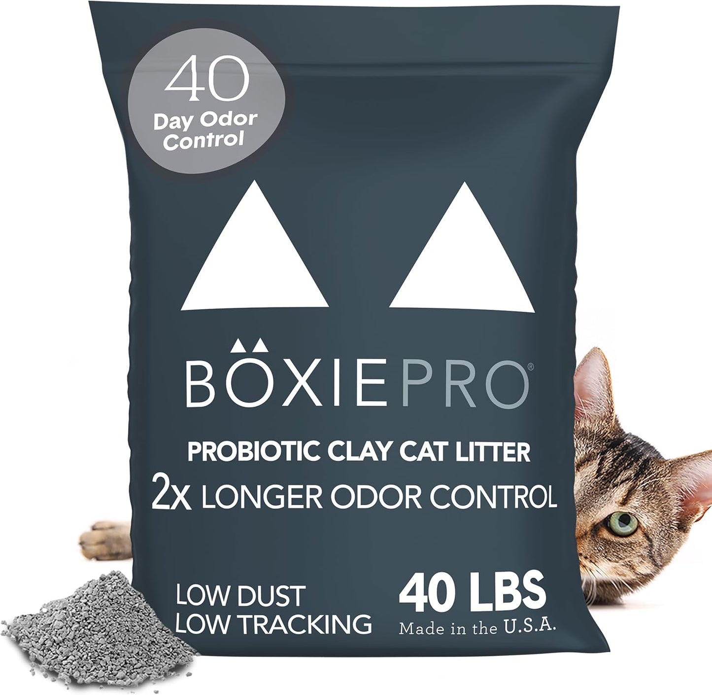 Boxie Probiotic Cat Litter, 40 Day Odor Control, Clumping Clay Kitty Litter, Odor Eliminating Probiotics, Dust-Free, No Fragrances No Fillers, 40 lb