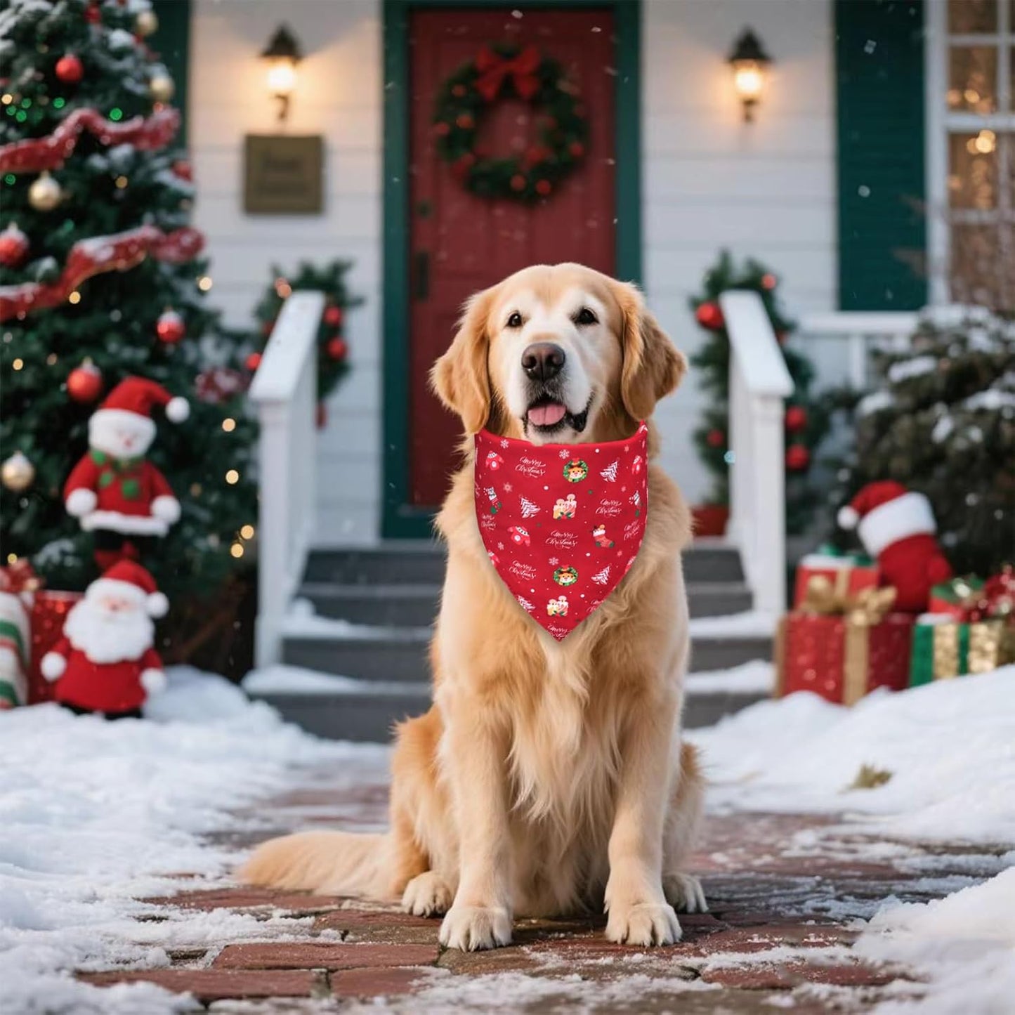 Christmas Dog Bandana for Large Dogs - Reversible Santa Snowman Print Scarf - Soft, Quick-Dry Pet Neckwear for Holiday Photos & Gifts