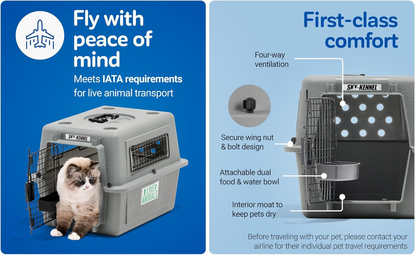 Petmate Sky Kennel - For Air and Travel, Airline Compliant Dog Crate for Pets 50-70 lbs, Heavy Duty Dog Kennel, Made in the USA- 36 Inches