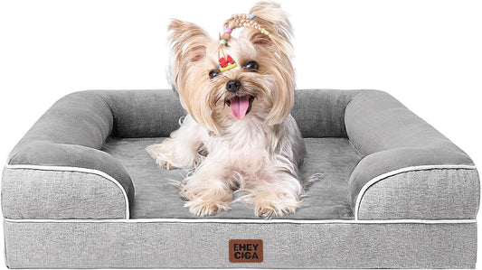 EHEYCIGA Orthopedic Dog Bed for Small Dogs, Waterproof Memory Foam Small Pet Beds with Sides, Non-Slip Bottom and Egg-Crate Foam Medium Dog Couch Bed with Washable Removable Cover, Grey