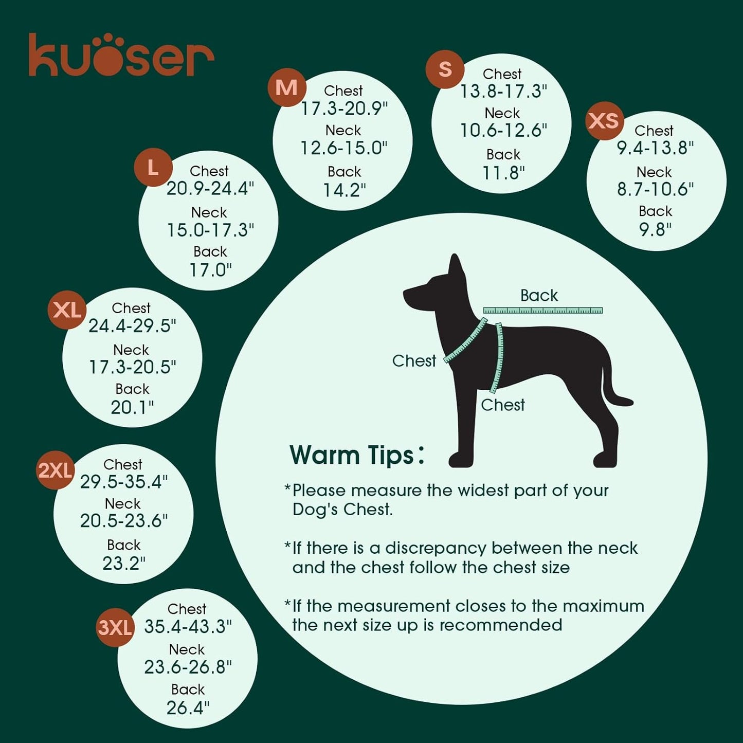 Kuoser Waterproof Dog Coat, Reversible Dog Jacket for Large Dogs, Adjustable Durable Doggie Winter Coat for Groowing Puppies Warm Puppy Cold Weather Apparel, Navy L