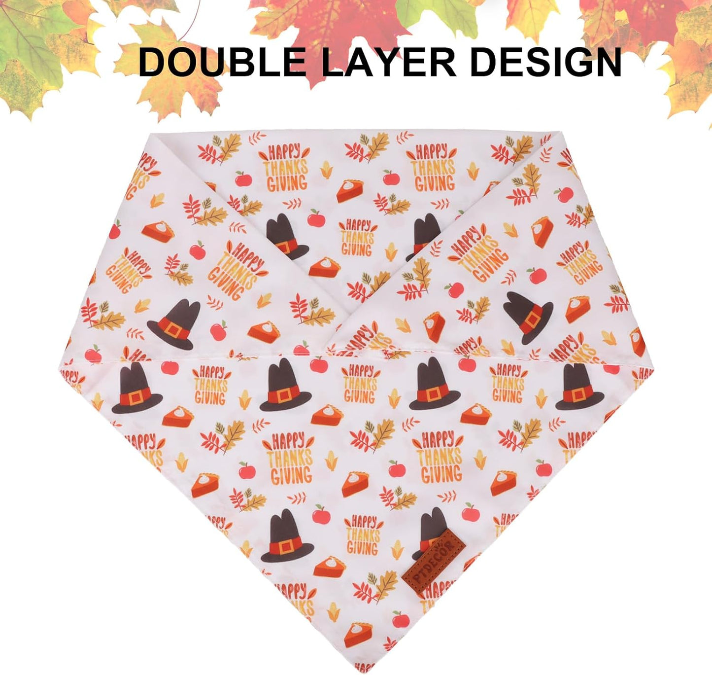 PTDECOR Thanksgiving Fall Dog Bandanas, Orange White Reversible Holiday Pet Scarf, Happy Thanksgiving Pumpkin Triangle Thanksgiving Bandanas for Extra Large Dogs (X-Large)