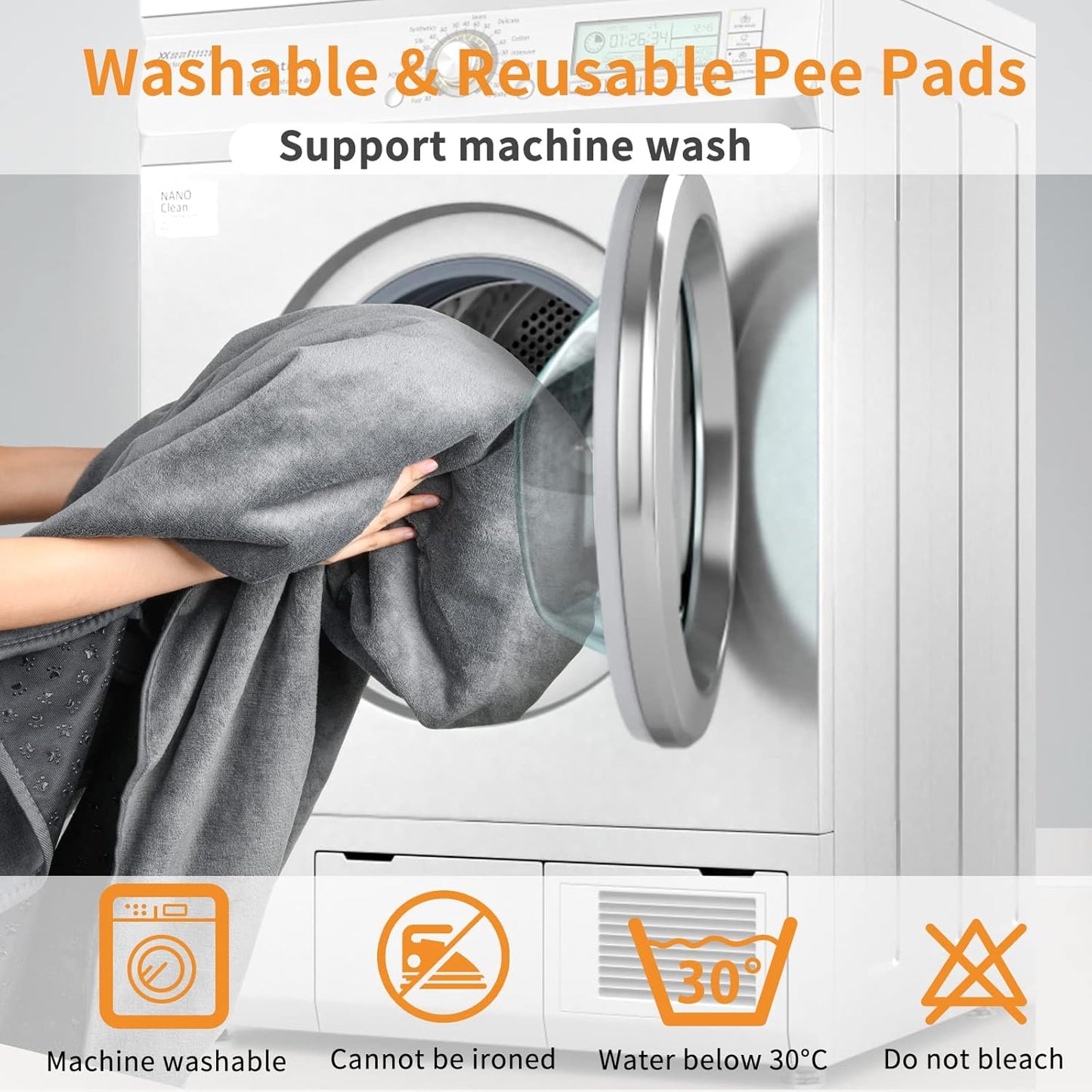 LOOBANI Washable Pee Pad for Dogs, 2 Packs Non-Slip Puppy Training Pads, Fast Absorbent Pet Whelping Pads, Puppy Playpen Mat for Incontinence, Housebreak, Crate, 36x41in, Gray