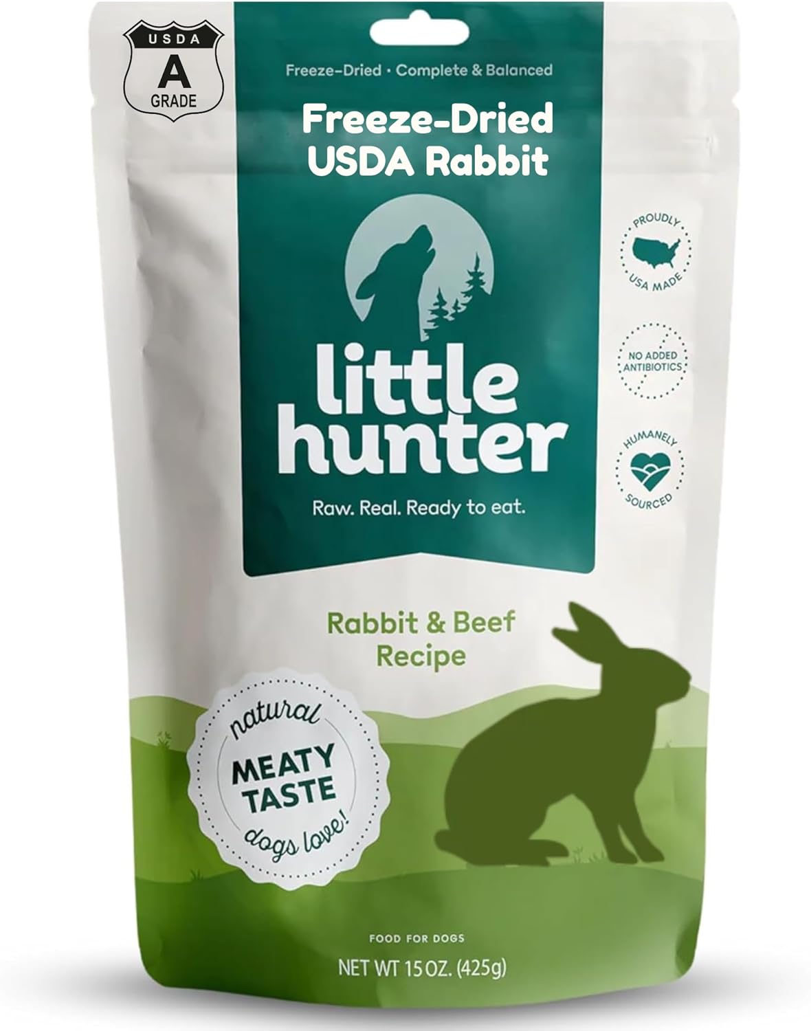 Little Hunter Freeze Dried Fresh Dog Food Raw Rabbit Recipe - Picky Eater-Approved Limited Ingredient for All Stages - High Protein, Small Batch, Grain Free Raw Dog Food, 15 oz