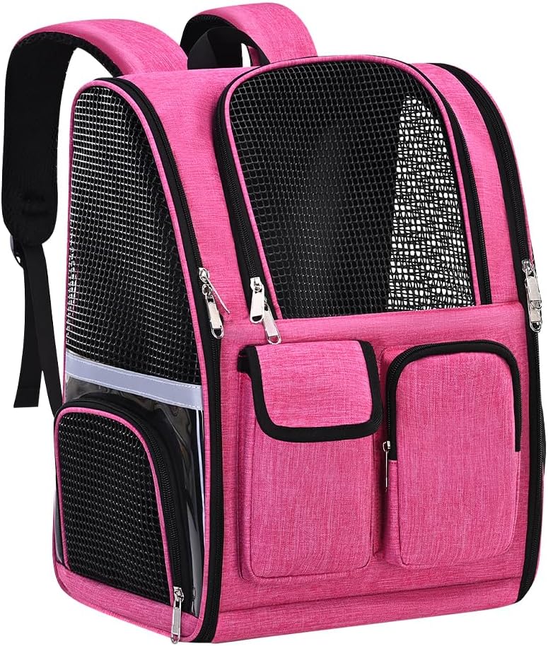 Pet Backpack, Airline Approved Dog Backpack, Cat Bag for Travel Hiking Bike Riding Walking Outdoor, Cat Backpack with Breathable Mesh(Pink)