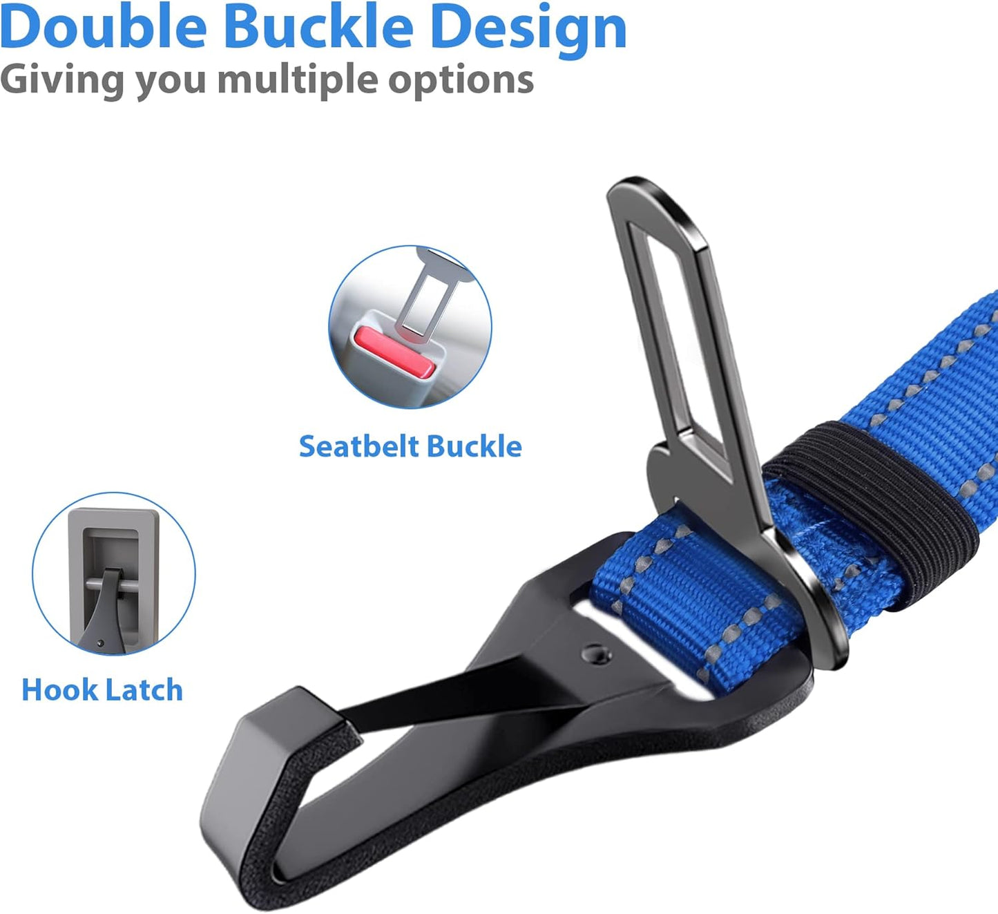 IOKHEIRA Dog Seatbelt - Adjustable Reflective Bungee Car Seatbelt with Aluminum Swivel Carabiner