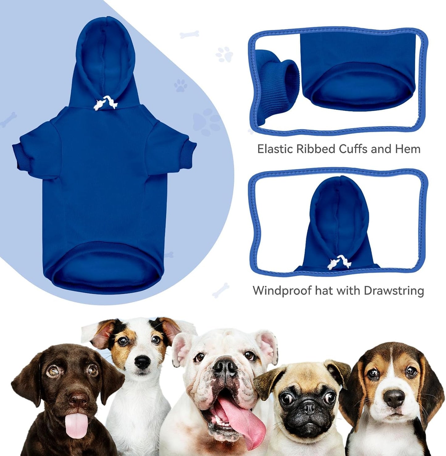 Dog Sweaters for Large Dogs Pet Sweater Solid Soft Brushed Fleece Dog Hoodie Clothes Pet Hoodie Sweatshirt with Pocket(Blue-L)