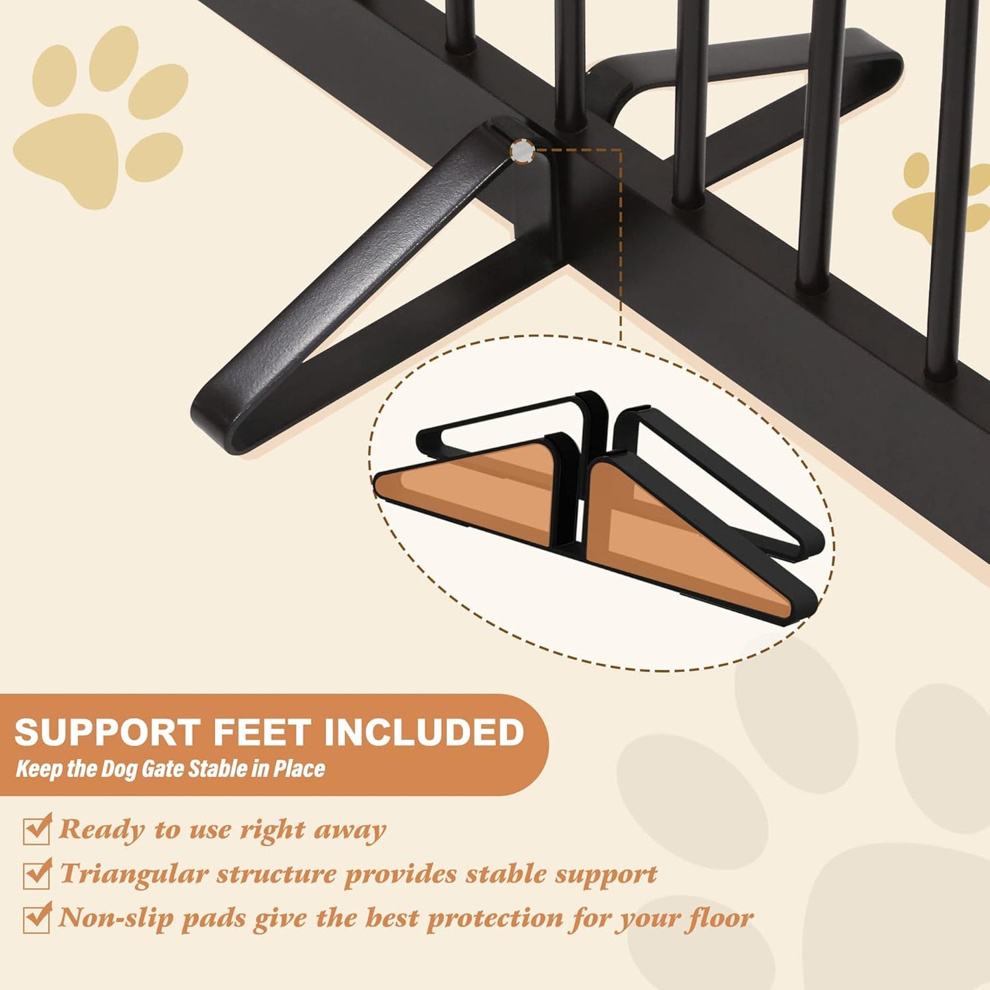 Freestanding Pet Gate for Dogs, Foldable Wooden Dog Gate for House, Indoor Dog Gate for Doorways, Stairs, Gates for Dogs Indoor, Support Feet Included, 24" Height 3 Panels, Brown