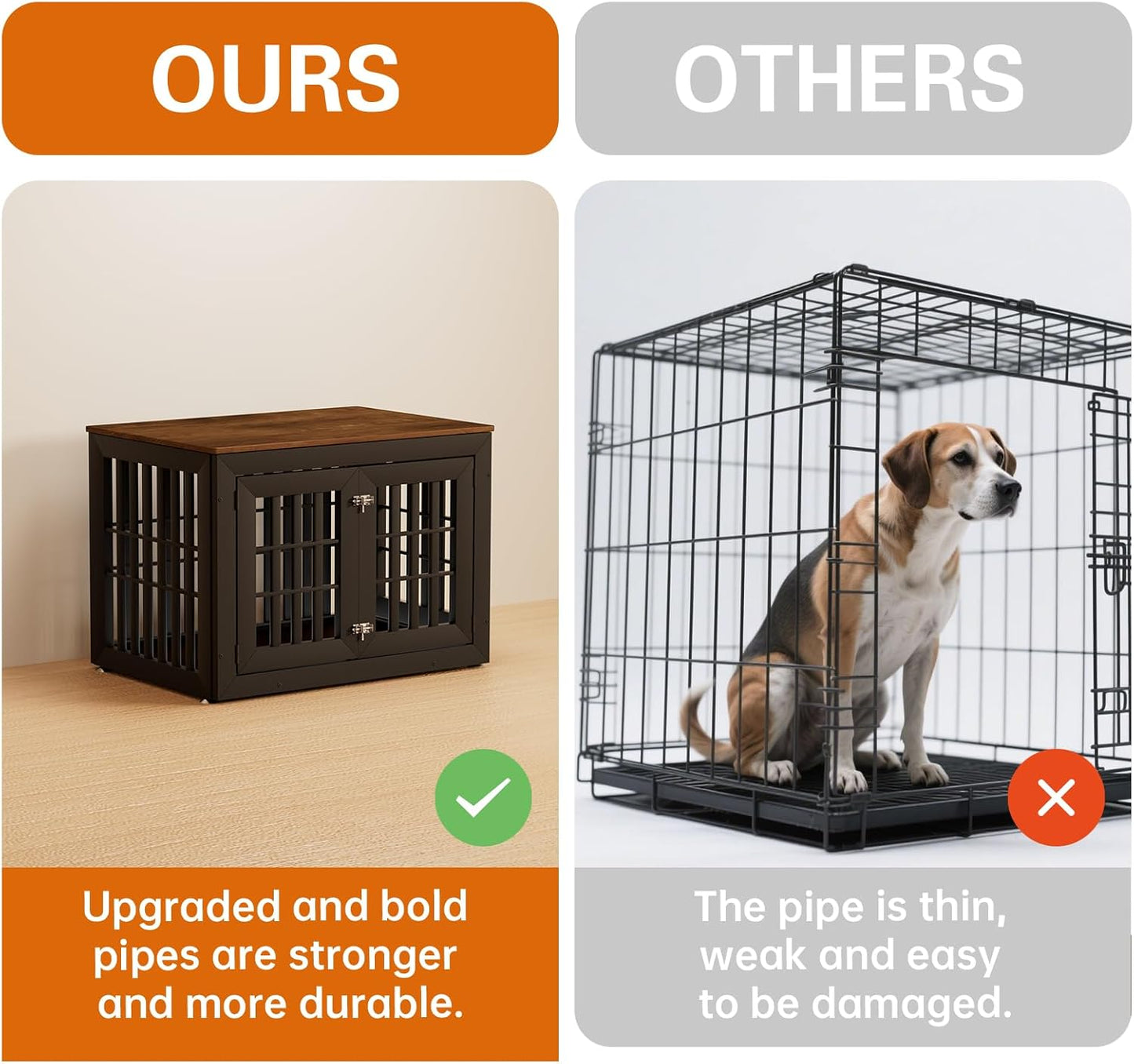 38" Heavy Duty Dog Crate Furniture for Small,Medium and Large Dogs,Rustic Wooden Dog Cage Kennel Indoor Furniture with Waterproof Top,Decorative Pet House Side End Table (Black & Wood)