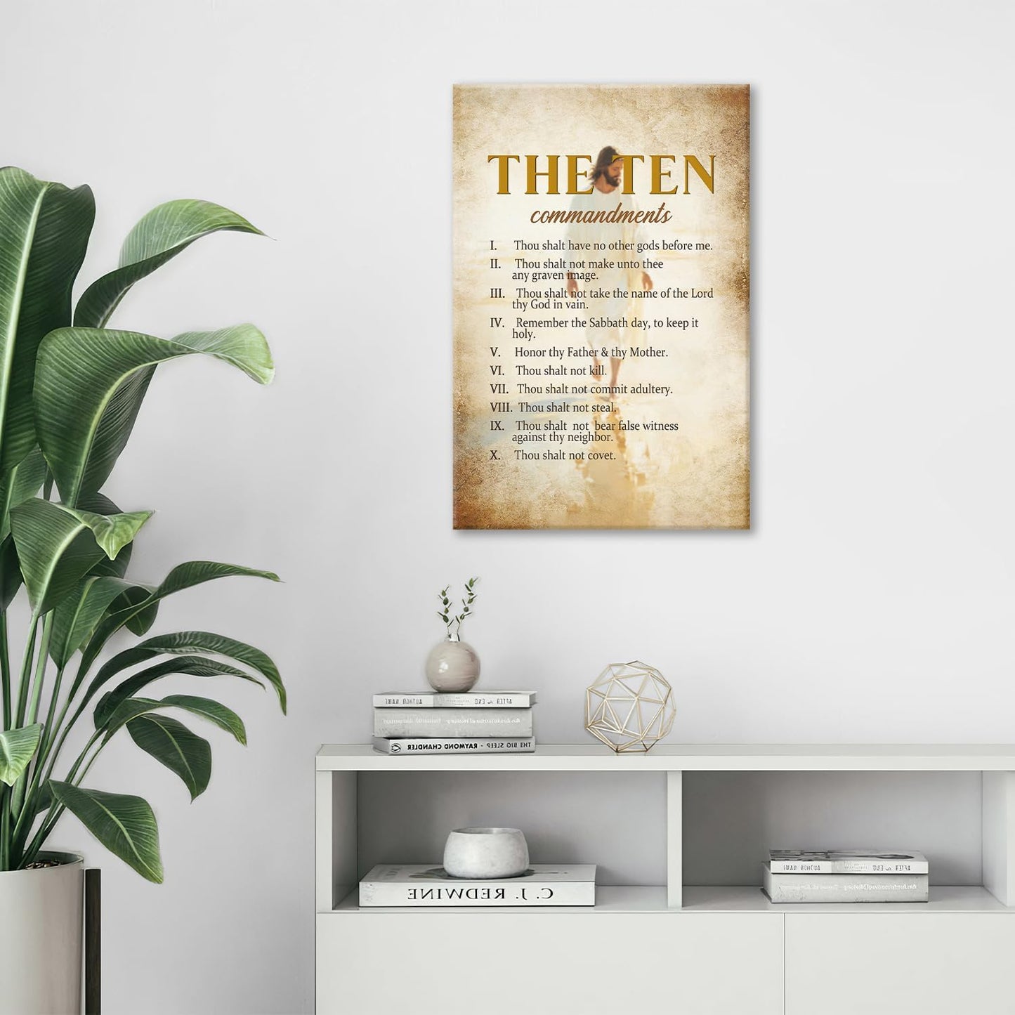 The Ten Commandments Christian Pictures Wall Art, Bible Verse Jesus Bathroom Wall Decor Religion Scripture Framed Painting Religious Canvas Artwork for Church Bedroom Living Room 24"L x 16"W