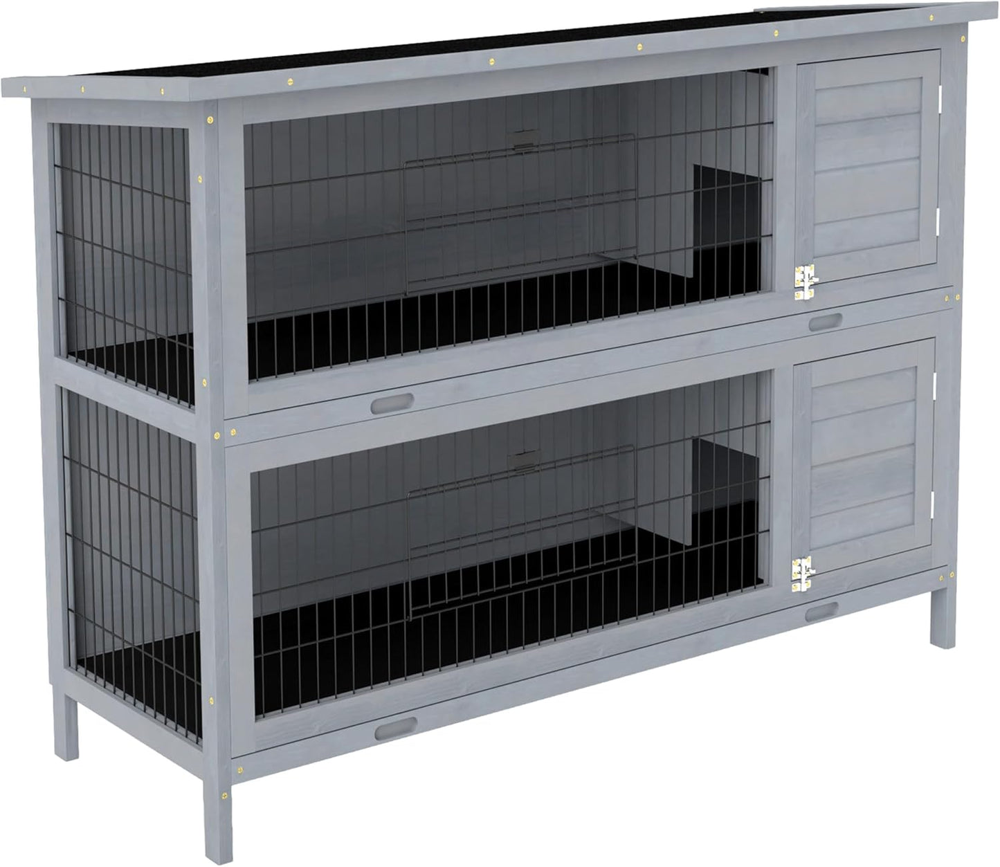 PawHut 54" 2-Story Large Rabbit Hutch Bunny Cage Wooden Pet House Small Animal Habitat with Lockable Doors, No Leak Tray and Waterproof Roof for Outdoor/Indoor Grey