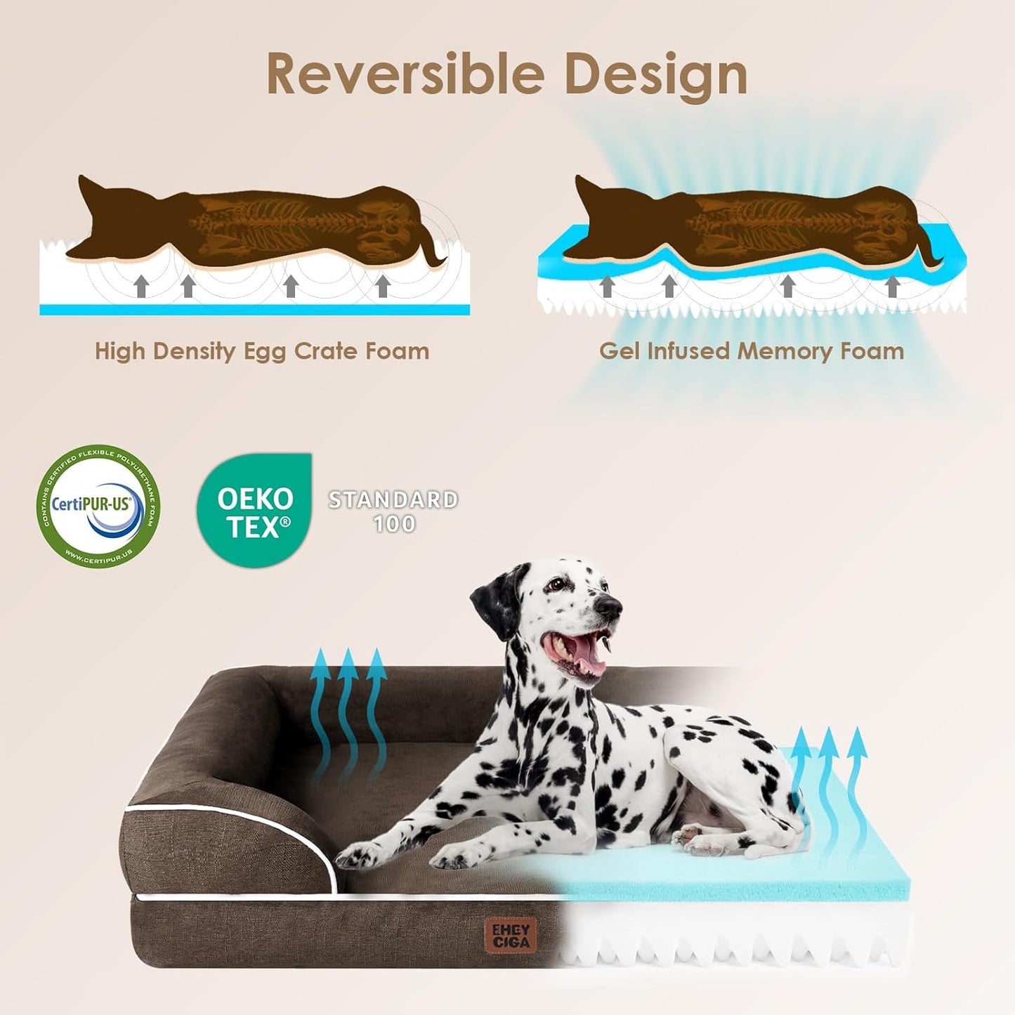 EHEYCIGA Orthopedic Dog Bed for Small Dogs, Waterproof Memory Foam Small Dog Beds with Sides, Non-Slip Bottom and Egg-Crate Foam Medium Pet Couch Bed with Washable Removable Cover, Brown