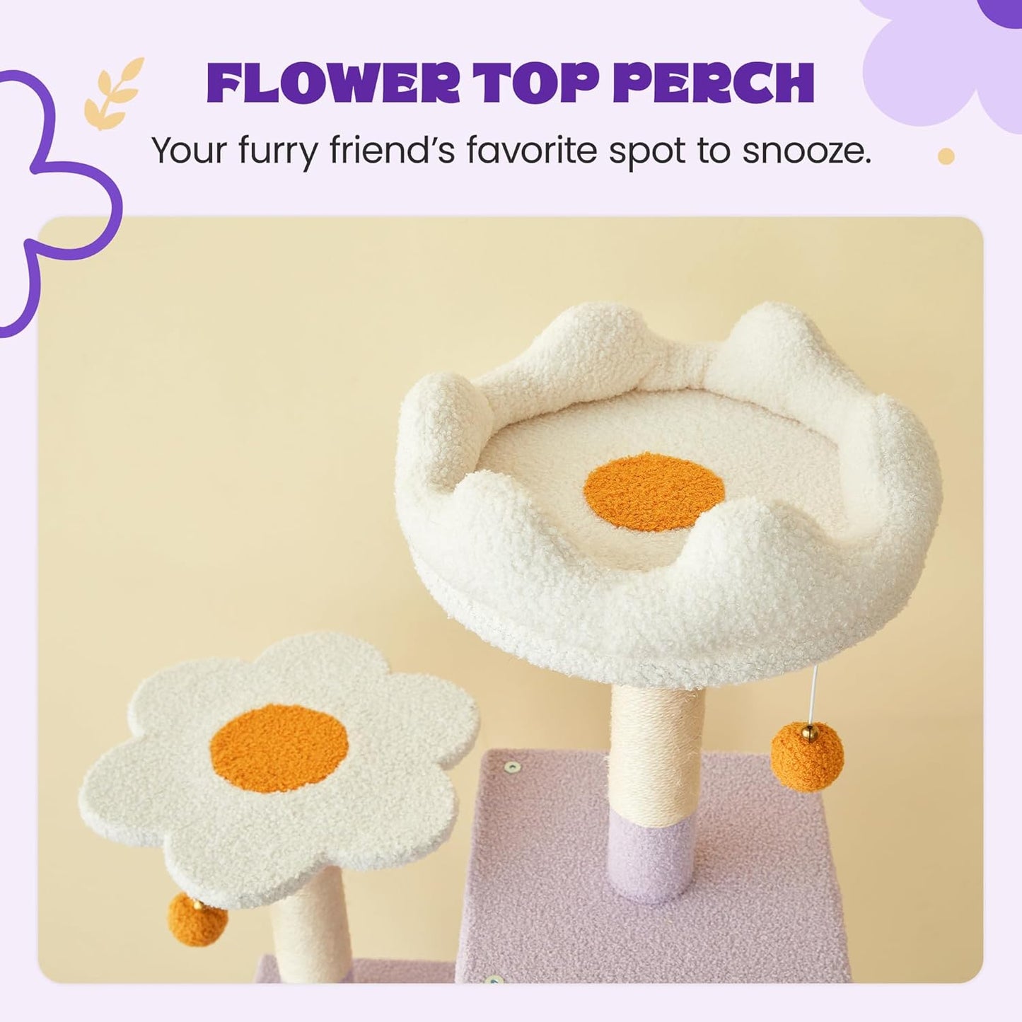 MWPO Flower Large Cat Tree, 70.1-Inch Multi-Level Tall Cat Tower for Indoor Cats, Plush Cat Condo with Big Padded Perches, Sisal-Covered Scratching Posts, Hammock, Toys for Kittens & Cats