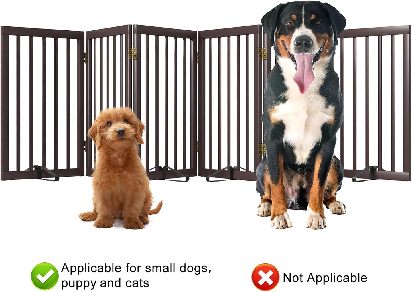 Dog Gates for The House Doorways Extra Wide 110 Inches Wood Freestanding Pet Gates for Dogs Indoor Fence with Support Stands