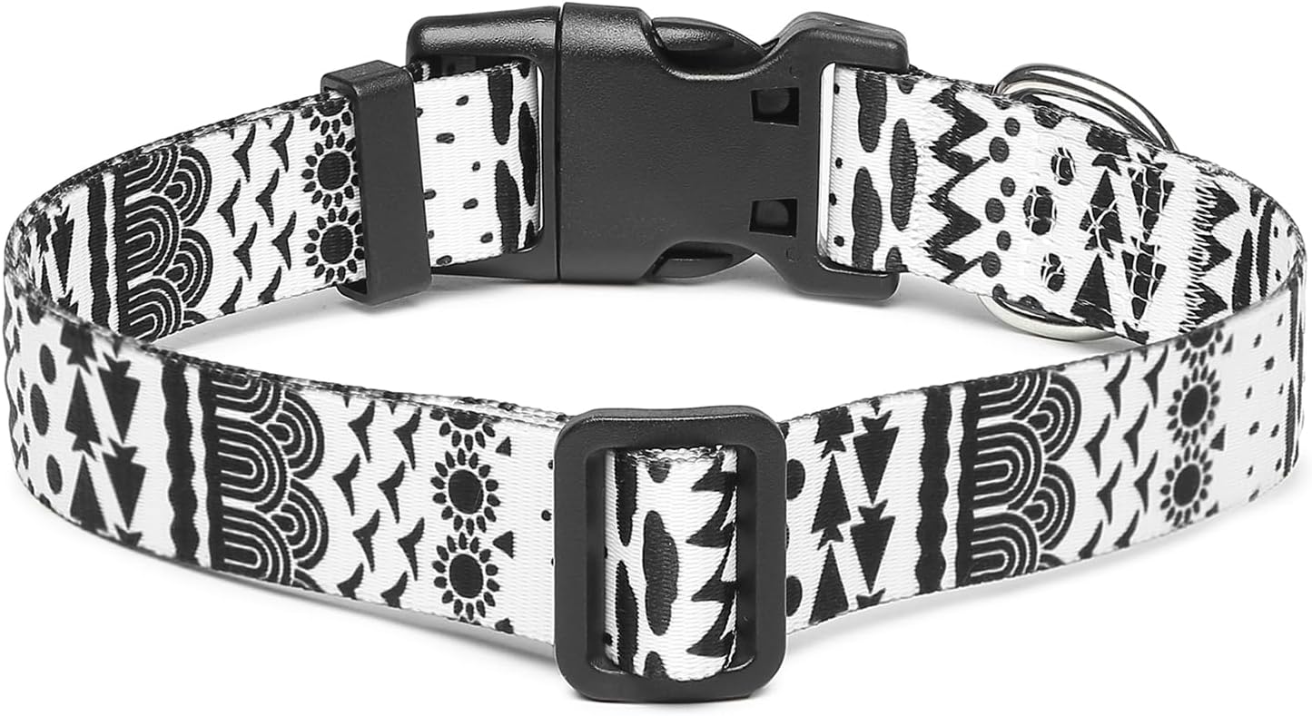 Mercano Adjustable Dog Collar - Special Design Patterns, Soft Nylon Comfortable Durable Pet Collar for Small Medium Large Dogs (M, Black White B)