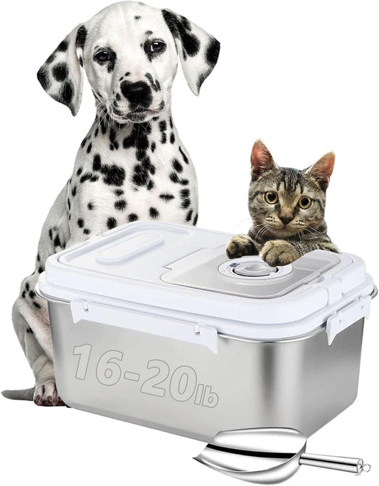Sanbo Dog Food Storage Container Stainless Steel with Scoop, Airtight Pet Metal Food Storage Bin,Cat Food Canister,Storage Box with Date Tracker for Kitchen (Sliver, 10L)