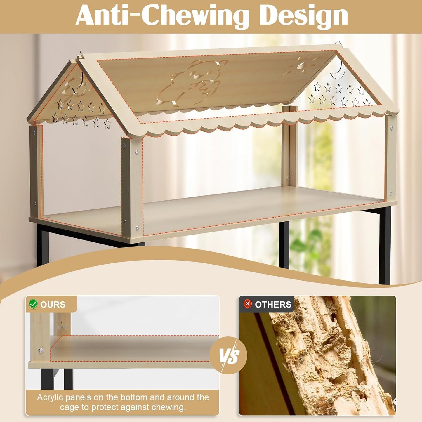 31inch Hamster cage Wooden with Acrylic, Dwarf Hamster cage, Small Animal Habitat with Openable Top, Mouse cage for Guinea Pigs, Chinchillas, Gerbil, Syrian Hamster (31inch with Storage Shelf)