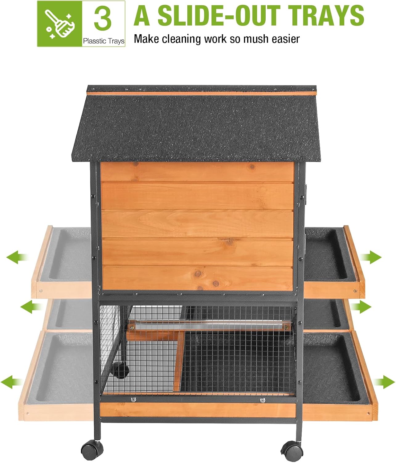 GUTINNEEN Rabbit Hutch with Chew-Resistant Metal Frame Indoor Bunny Cage Outdoor Rabbit Cage with Wheels and Leakproof Tray