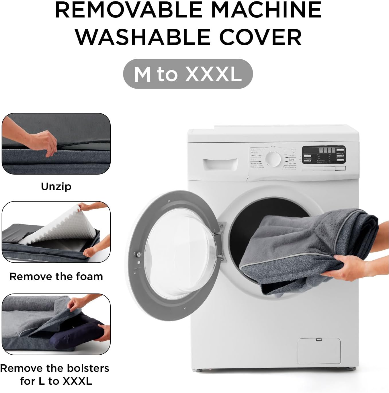 MADE 4 PETS Orthopedic Dog Bed for Extra Large Dogs, Supportive Foam XL Pet Bed Sofa with Washable Removable Cover, Waterproof Large Dog Couch Bed, Non-Slip Bottom and Egg-Crate Foam, Grey