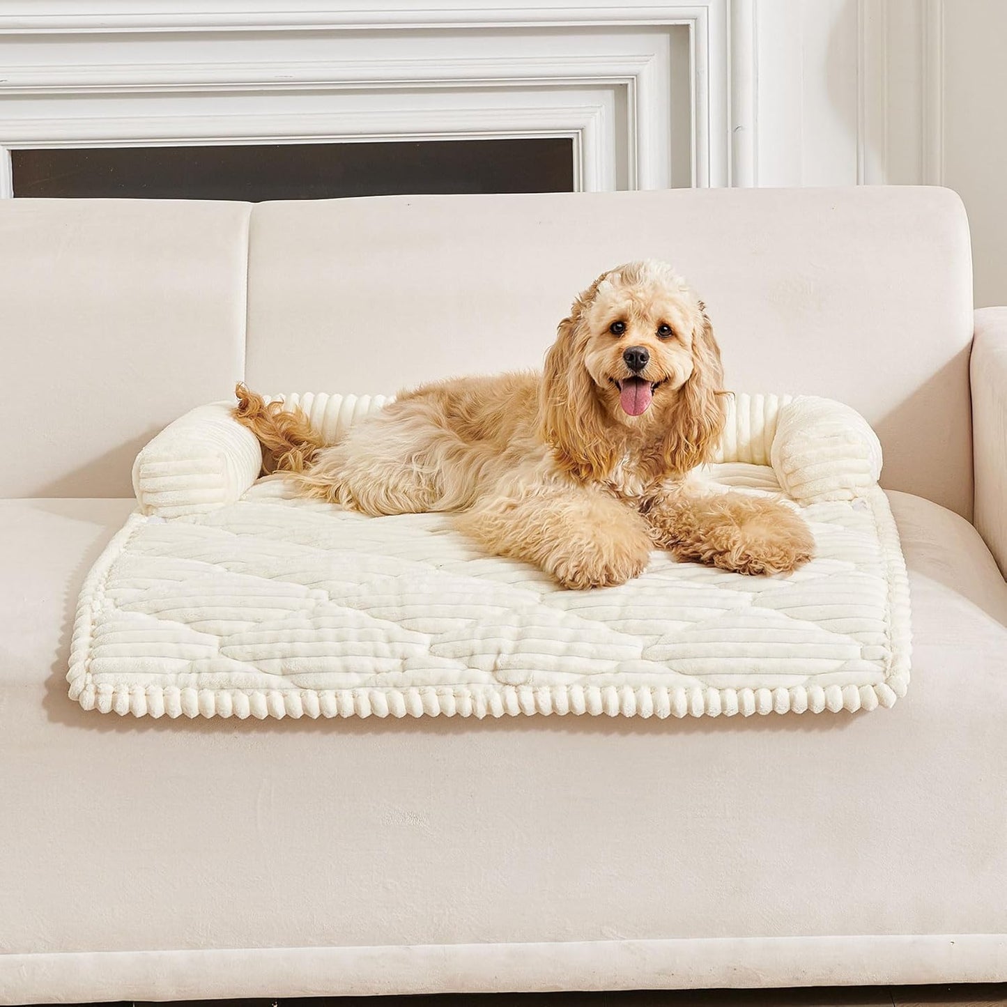 HAOMAIJIA Dog Couch Bed for Large Dogs, Non Slip Pet Couch Covers for Sofa Thick Soft Washable Dog Couch Cover Protector All Seasons Universal Dogs and Cats Bed Mat (Off White, X-Large)