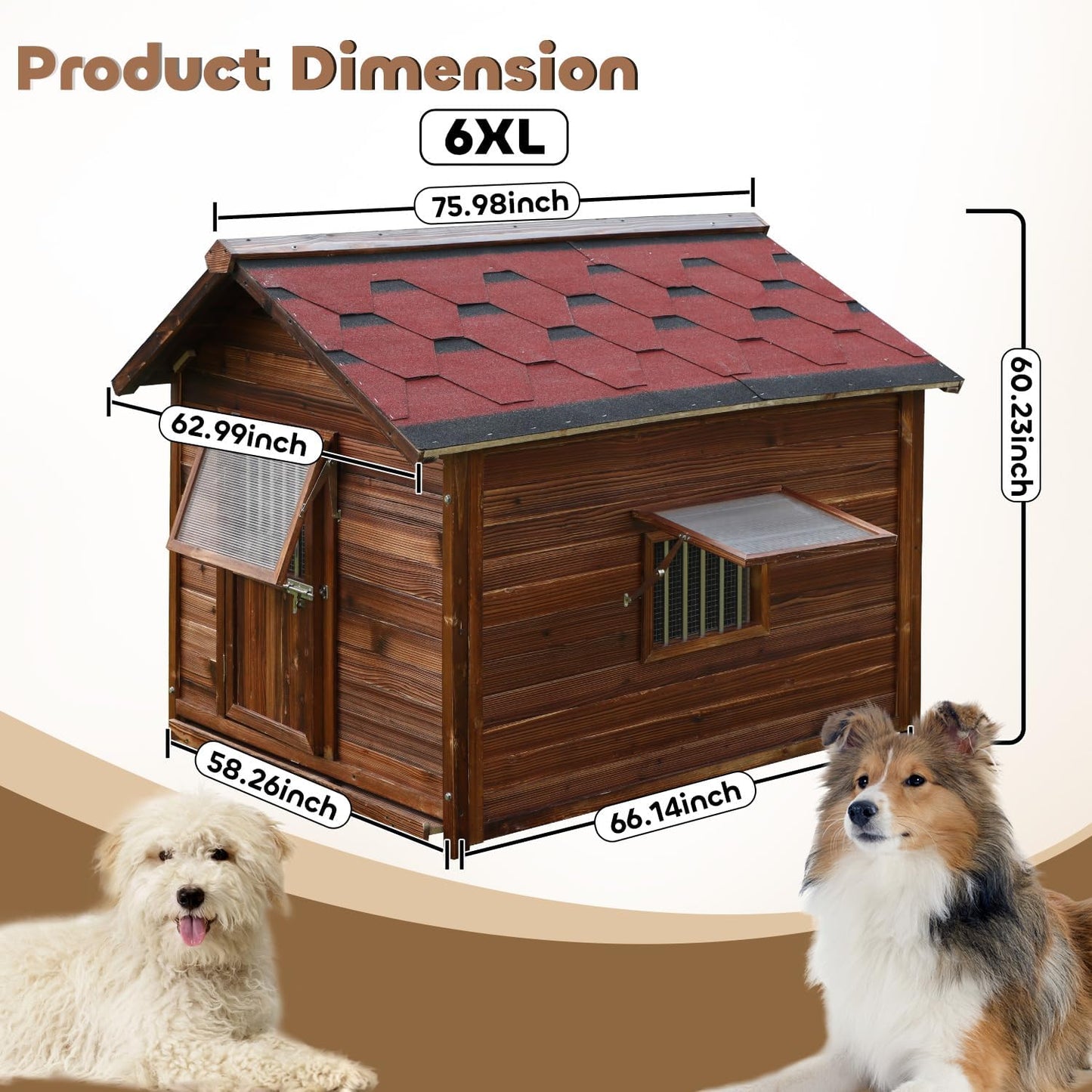 Dog House Outdoor,Solid Pine Wood Large Dog House for Big Breed,Weatherproof Dog Houses Outside with Door,Adjust Windows,Warm Dog Kennel for Outside