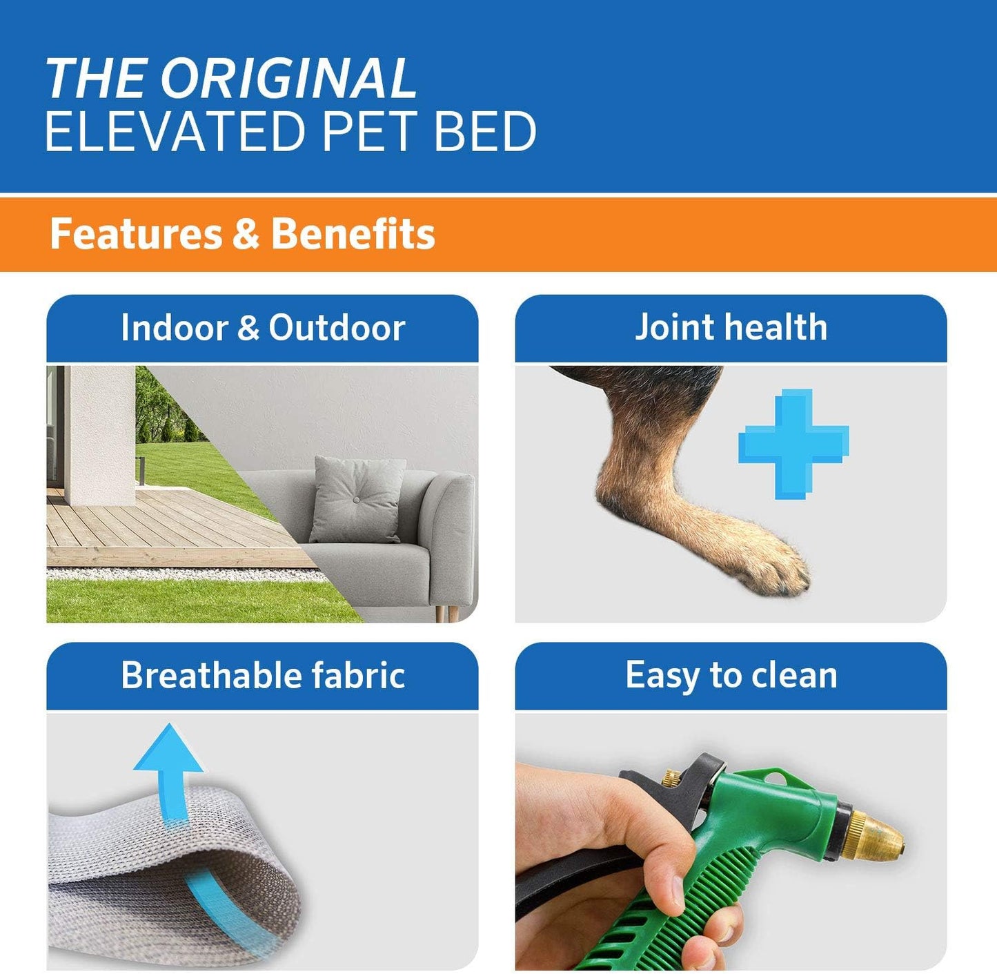 Coolaroo Original Elevated Dog Bed - Breathable Off-The-Ground Pet Bed with Cooling Fabric, Joint Relief & Moisture-Resistant Fabric, 100% Recyclable, Easy Clean, Nutmeg, Large