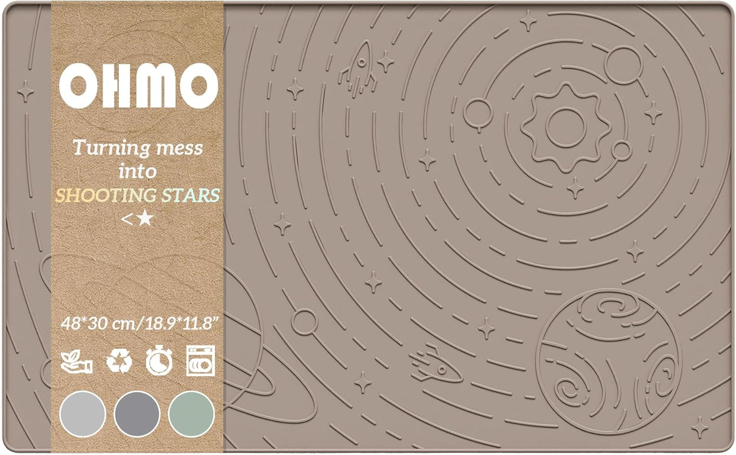 OHMO Dog Food Mat, Silicone Waterproof Cat Food Mat, Non-Skid Spill Proof Pet Feeding Mat for Food and Water, Easy to Clean Dog Placemat(Beige, 18.9" x 11.8")