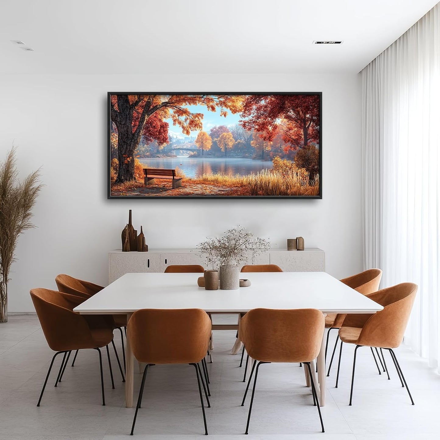 Large Autumn Tree Wall Art for Living Room, Framed Oversized Lake Landscape Wall Decor Nature Canvas Painting Modern Artwork for Living Room Bathroom Bedroom Office Dining Room 60"x30"