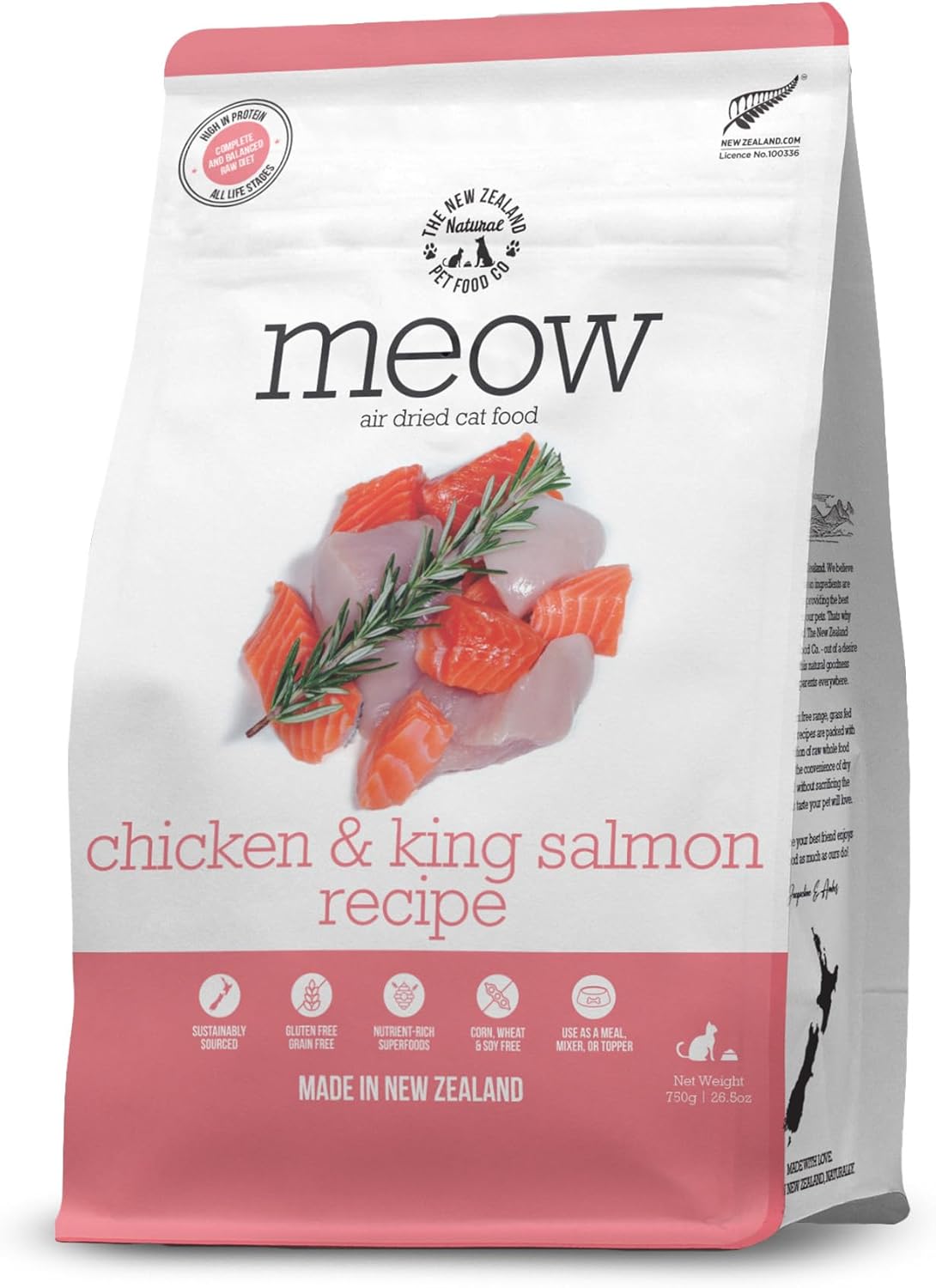Meow Air Dried Cat Food - Chicken & King Salmon Recipe, Dry Cat Food, High Protein Meals, Treats & Toppers,26.5 oz