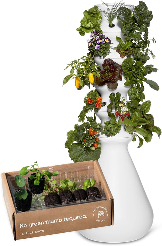 Farmstand Starter Kit + 30 Seedling Credits | Family Hydroponic Growing System Kit | Self-Watering Outdoor Vertical Garden Planter Tower | 5ft 5in | Made in USA