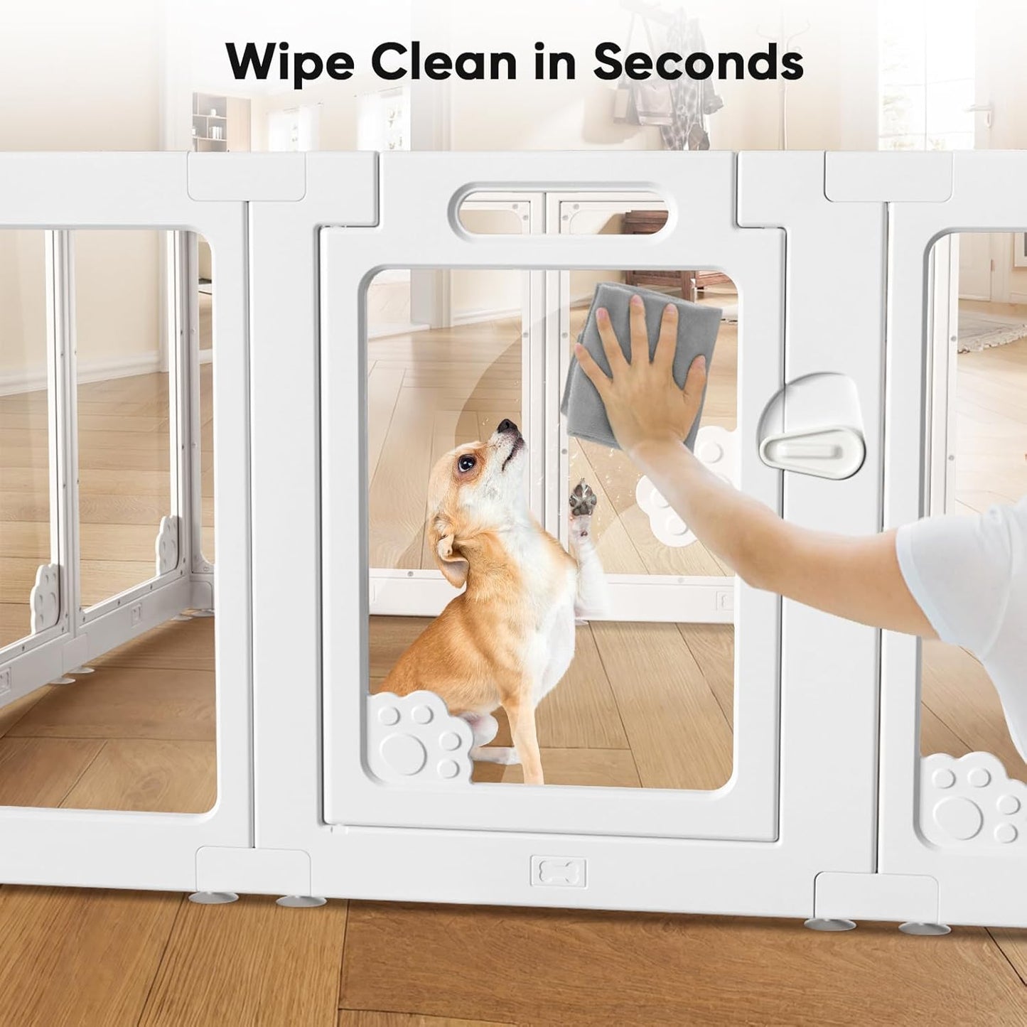 Acrylic Clear Dog Play Pen Indoors, Puppy Playpen with Door for Small Dogs Puppies, Transparent Plastic Pet Playpen Cage Fence Crate Kennel for Cat Kitten Rabbit Bunny Ferret etc (White-2 Panels)