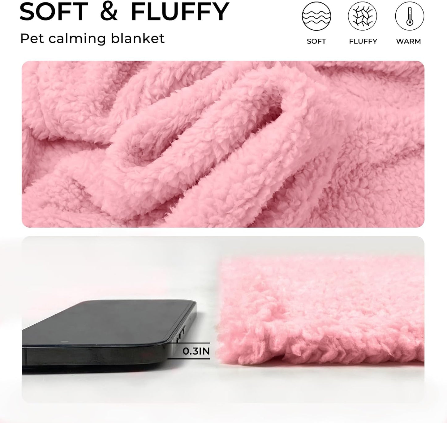 Luciphia 1 Pack 3 Calming Dog Blanket Fluffy Premium Fleece Pet Blankets Soft Sherpa Throw for Dogs Puppy Cat Pink Small (23" x16")
