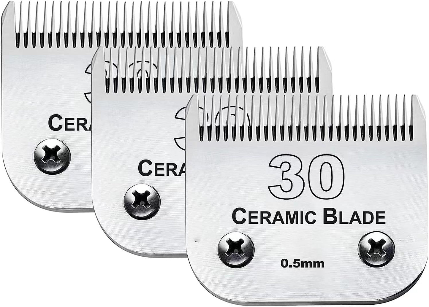 3PCS 30 Blades Dog Grooming Clipper Blades Compatible with Andis Pet Clipper/Oster A5/Wahl KM Series Dog Clipper,Ceramic Blade & Stainless Steel Blade
