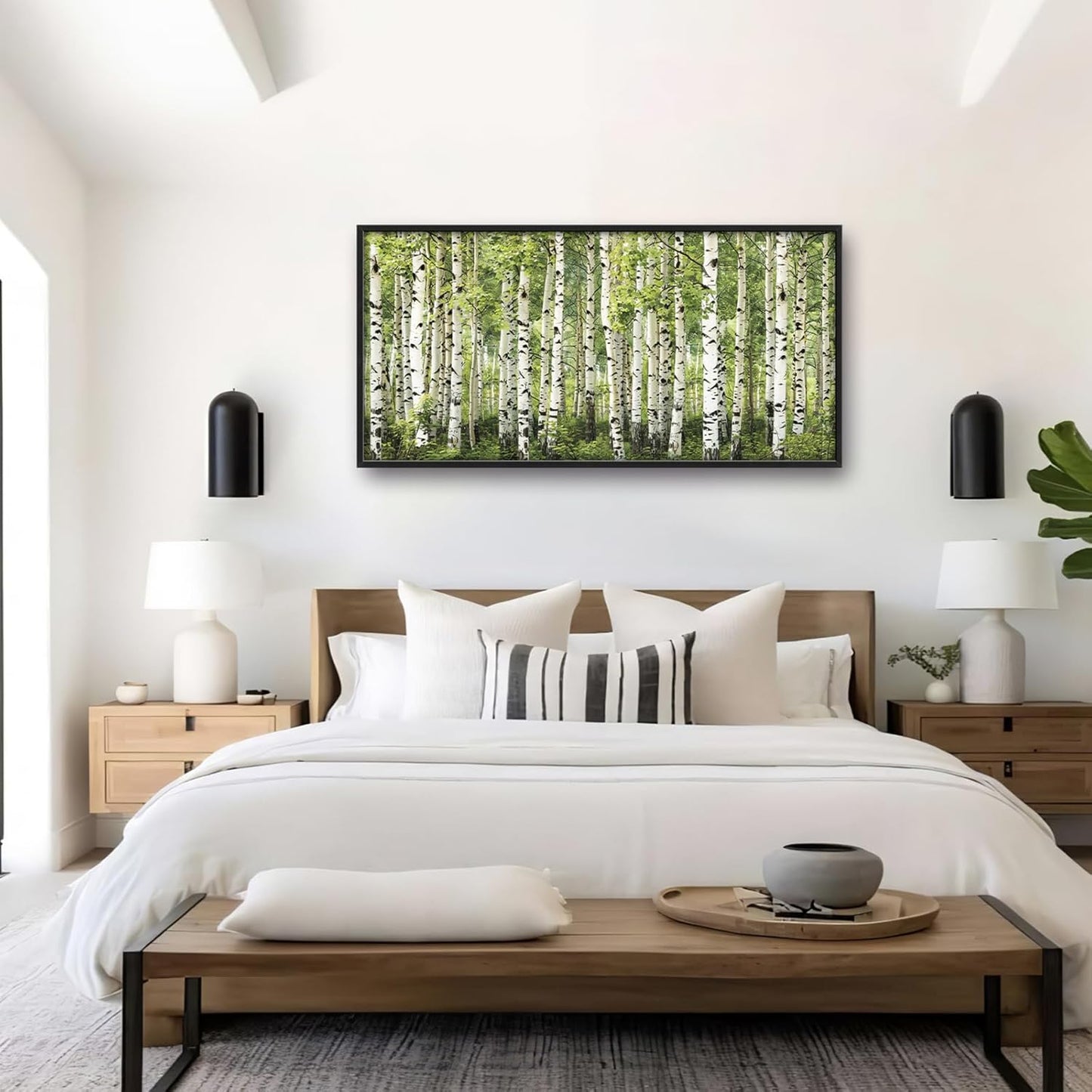 Extra Large Birch Tree Framed Wall Art for Living Room,Oversized Green Aspen Trees Forest Pictures Wall Decor,Canvas Print Painting Modern Artwork Bedroom Office Bathroom 60L" x 30W"