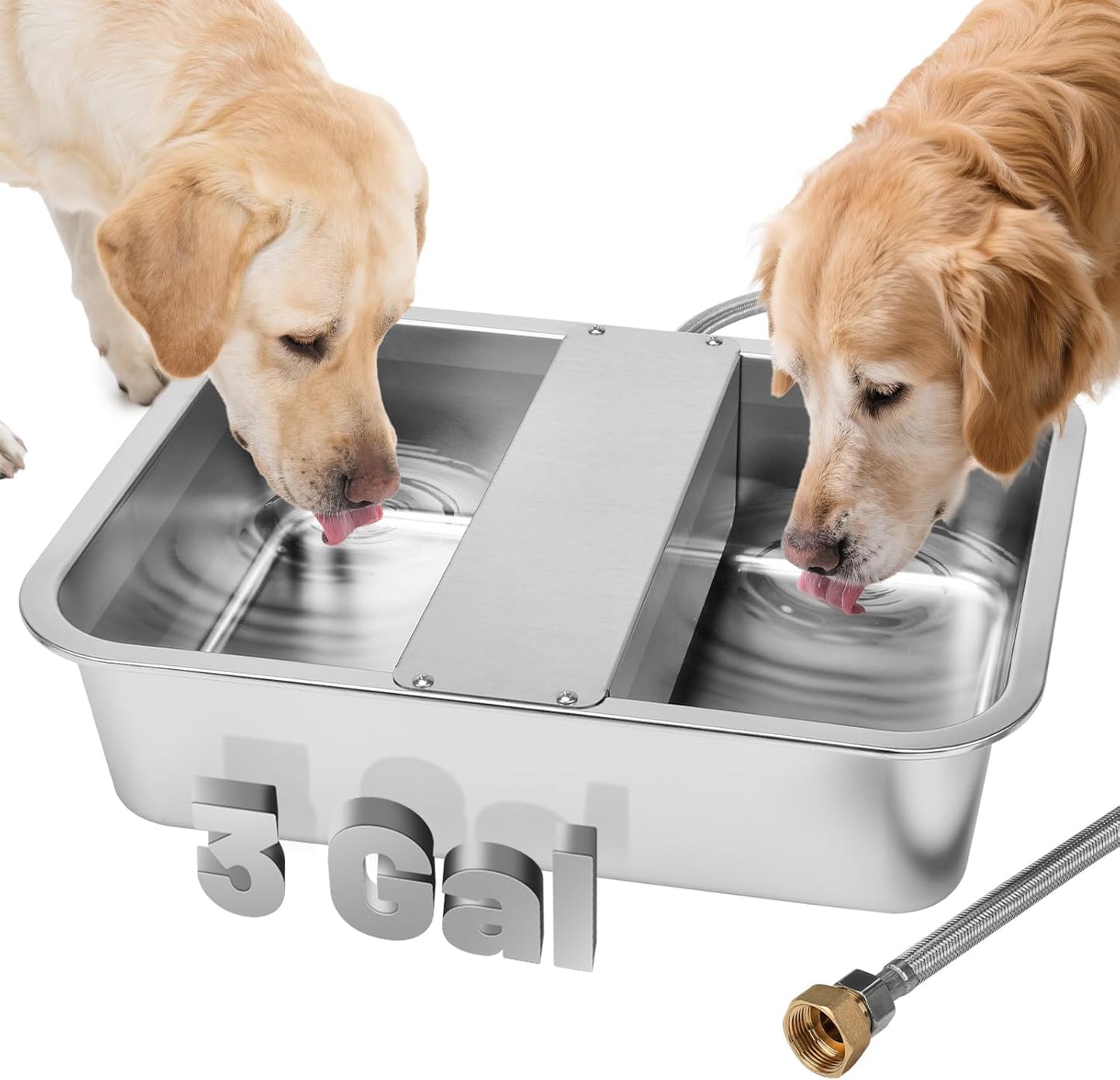 3 Gallon Automatic Dog Water Dispenser, Large Dog Water Bowl Dispenser for Outdoor, Stainless Steel Pet Bowl for Waterer Auto Fill Pet Waterer for Livestock Dogs Cats Chicken Fit 3/4'' GHT Faucet