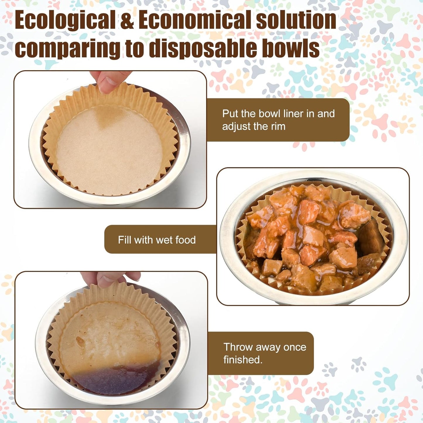 meekoo 600 Pcs Large Pet Disposable Feeding Bowls Liner Bulk Cat Food Bowls Small Paper Dish Paper Liner for Small Dogs Cats Dish Wet Food Feeding Station(Kraft Brown,Classic)