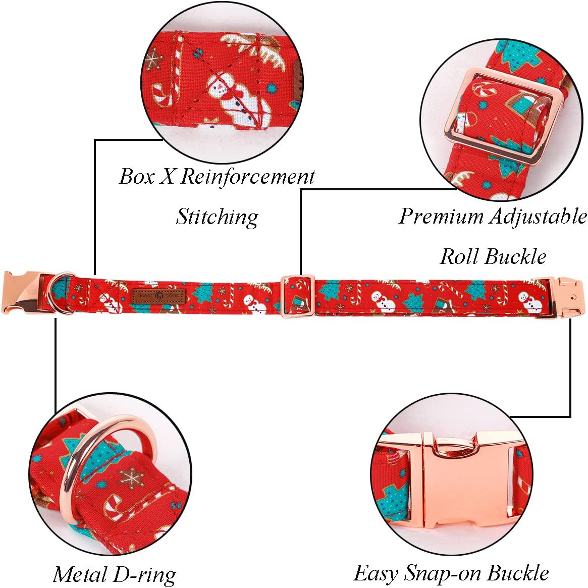 Lionet Paws Christmas Dog Collar with Bowtie, Dog Bowtie Collar with Metal Buckle for Dogs, Adjustable Comfortable Dog Collar Girl Boy Gift, M, Neck 13.5-22 in