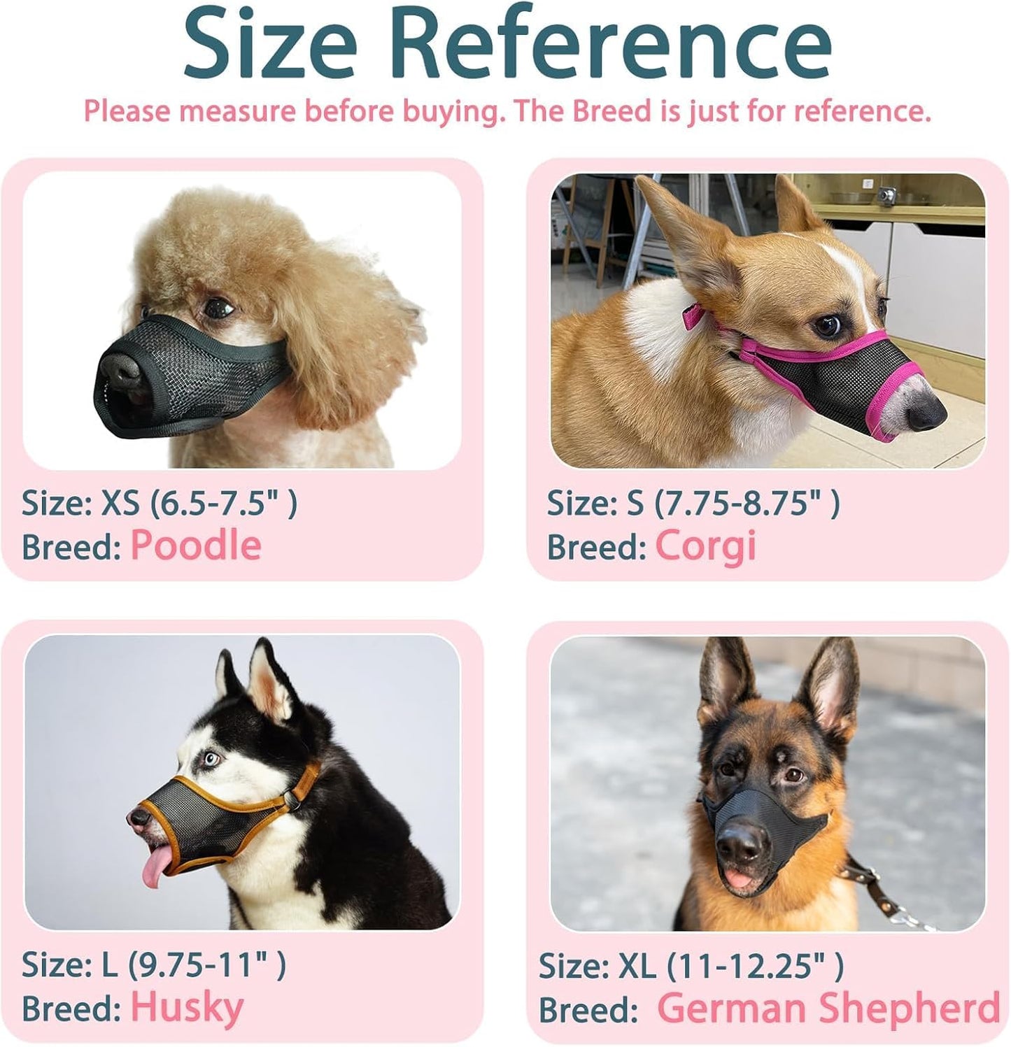 LUCKYPAW Dog Muzzle, Mesh Muzzle for Large Medium Small Dogs, Soft Mouth Guard for Biting Chewing, Breathable Mouth Guard with Adjustable Strap for Training(Hot Pink, L(Snout:9.75"-11"))