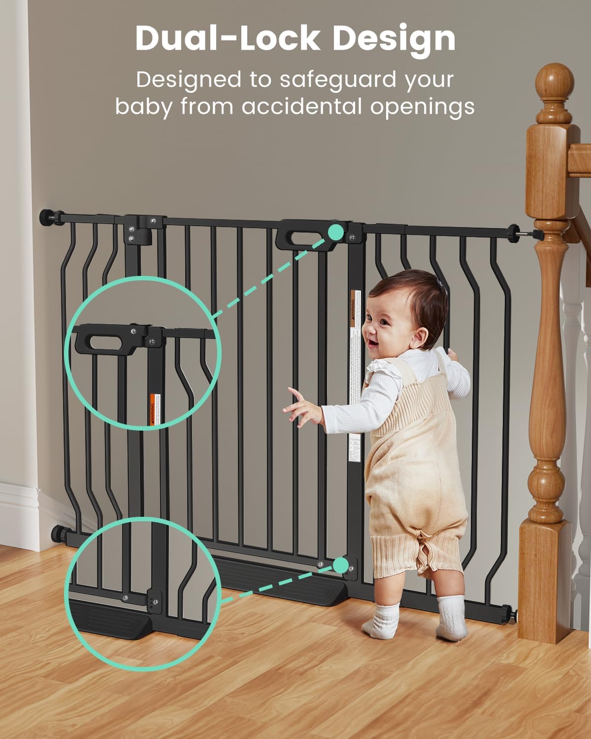Mom's Choice-GROWNSY Baby Gate for Stairs, 29"-43" Pressure Mounted Pet Gate for Doorways-Auto Close Dog Gate for The House-Easy Installation & Walk Thru Wide Safety Gate, Black