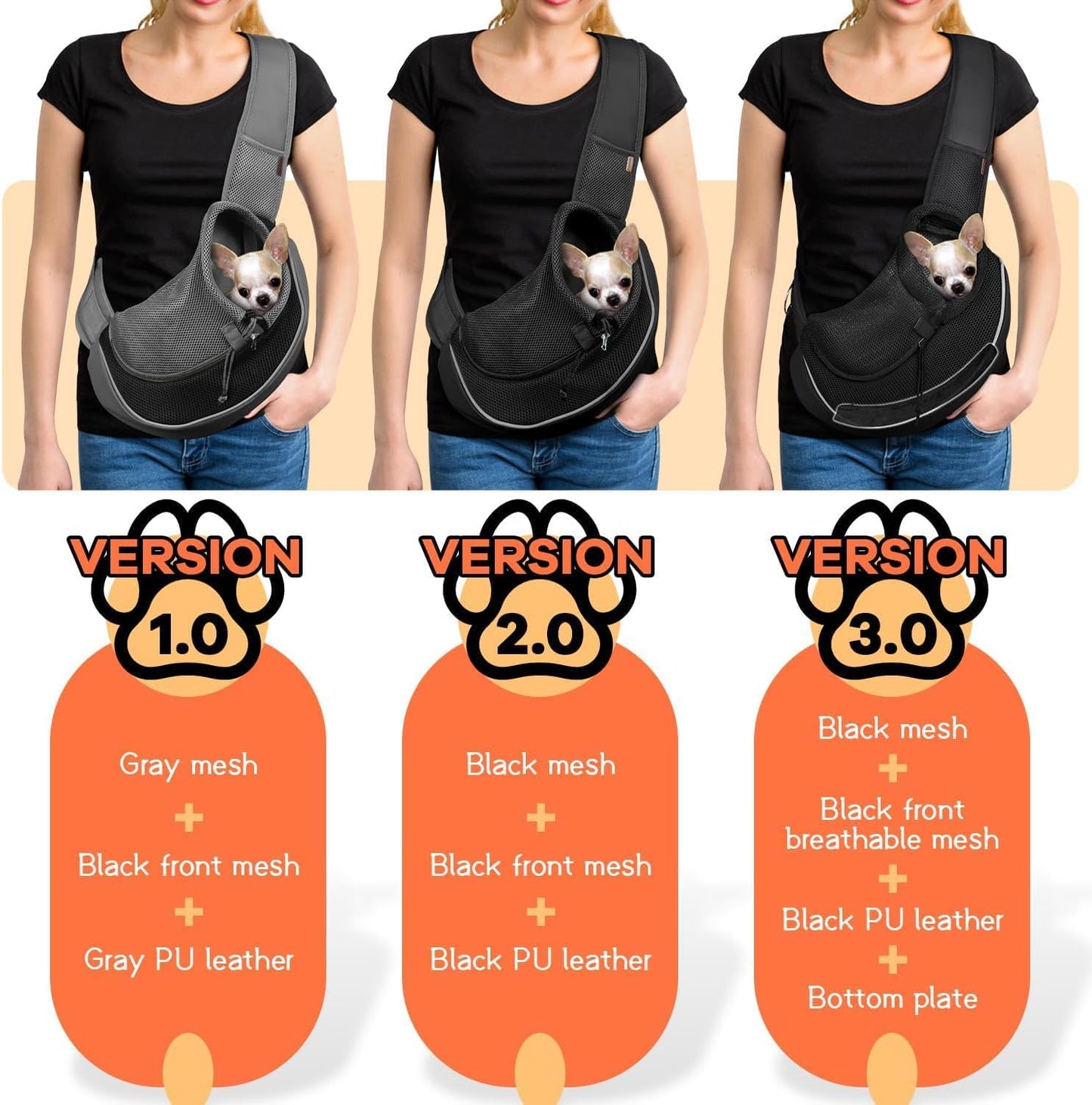 YUDODO Pet Sling Carrier for Small Dogs & Cats – Hands-Free Puppy Carrier with Safety Hook, Large Zipper Pocket, Soft Breathable Mesh, Adjustable Strap & Reflective Strip (Black 1.0 L)