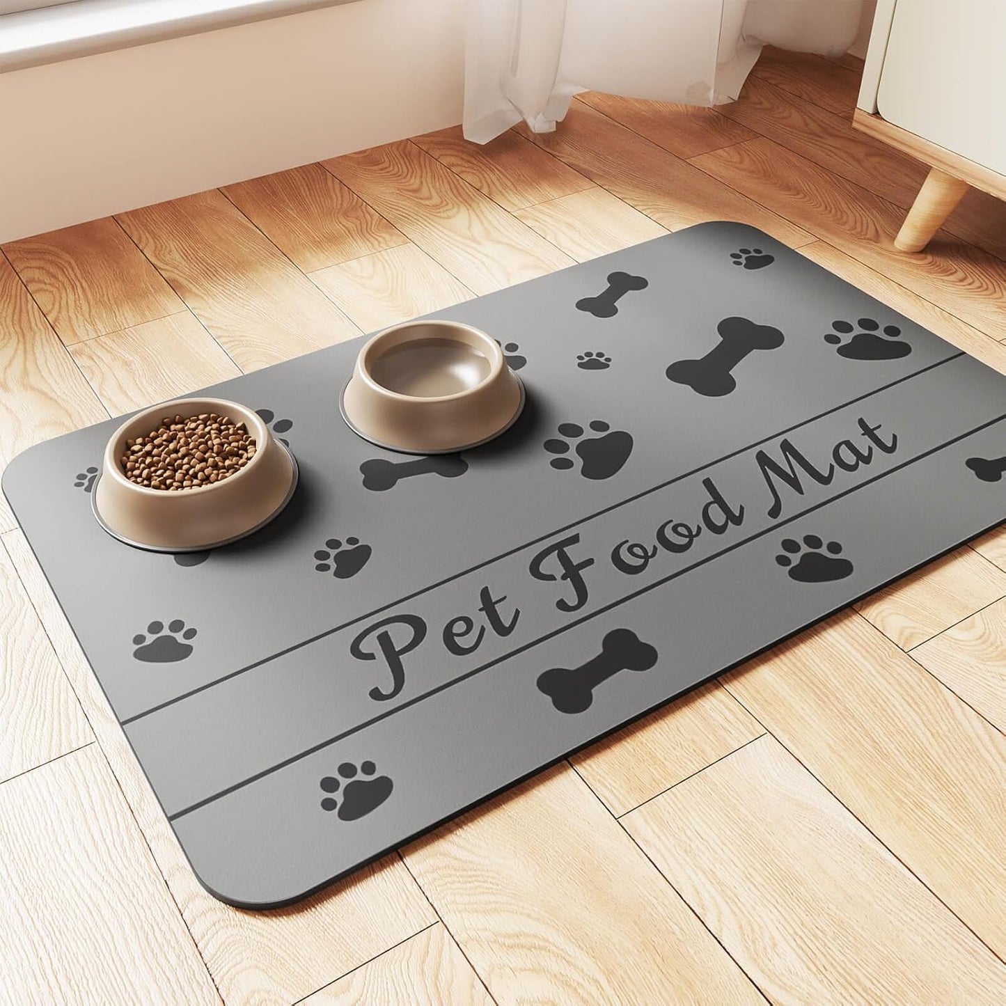 Pet Feeding Mat-Absorbent Pet Placemat for Food and Water Bowl, with Waterproof Rubber Backing, Quick Dry Water Dispenser Mat for Dog and Cat (16"x24", Dark Gray)
